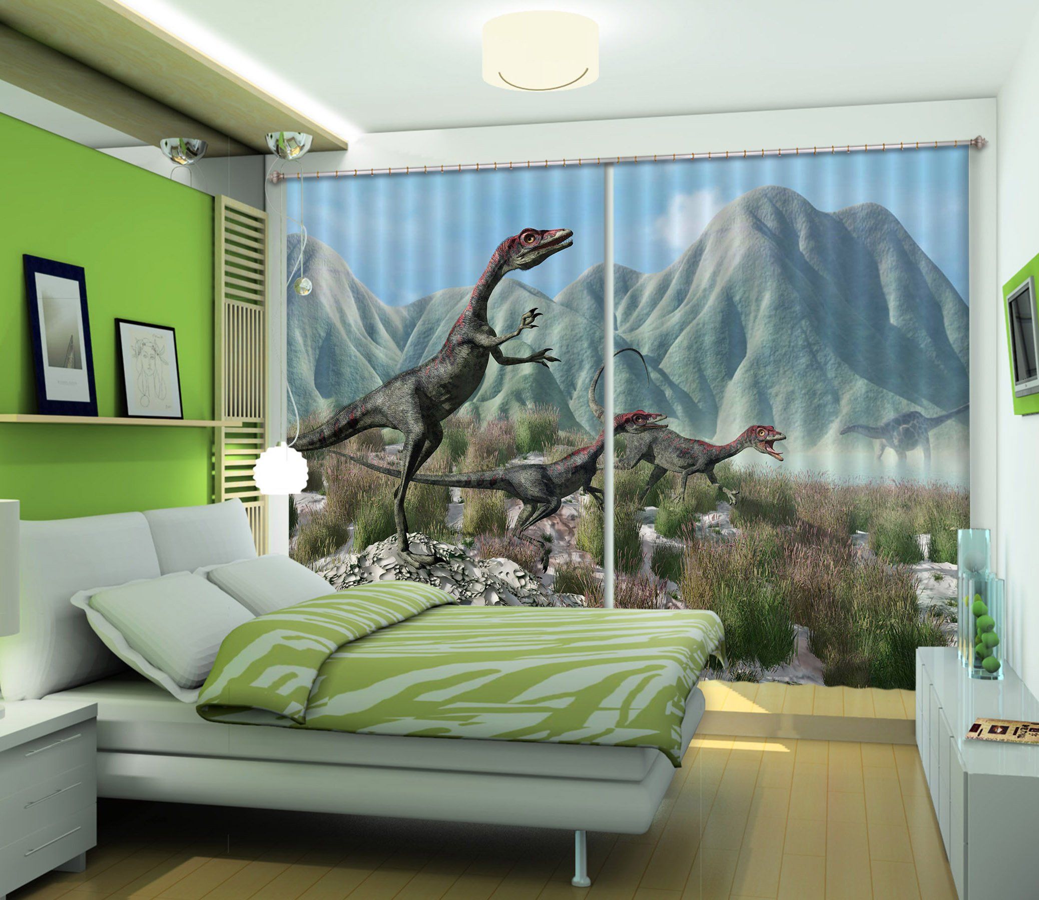 3D Mountain Dinosaur 137 Curtains Drapes Curtains AJ Creativity Home 