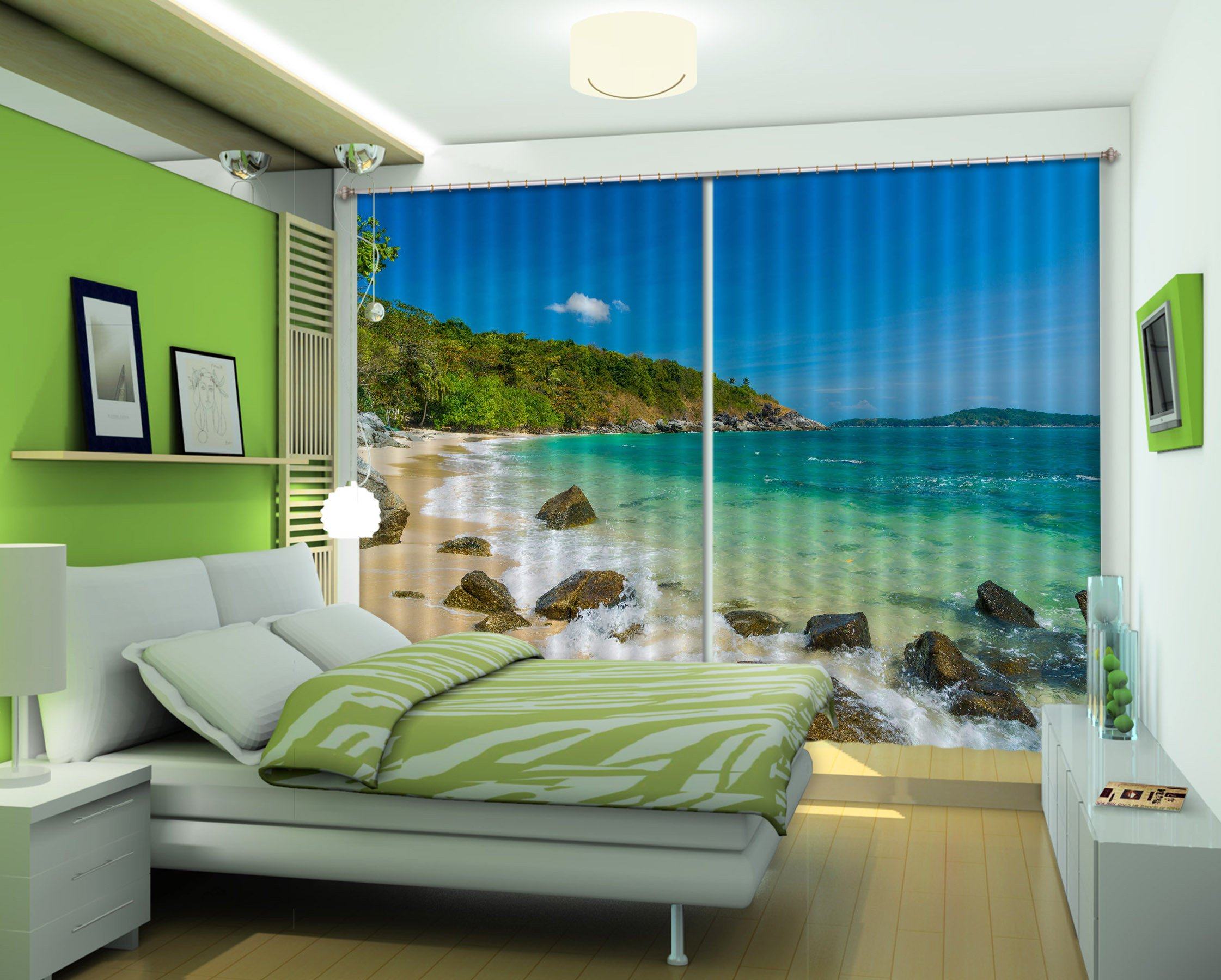 3D Sea Stones Beach 339 Curtains Drapes Wallpaper AJ Wallpaper 