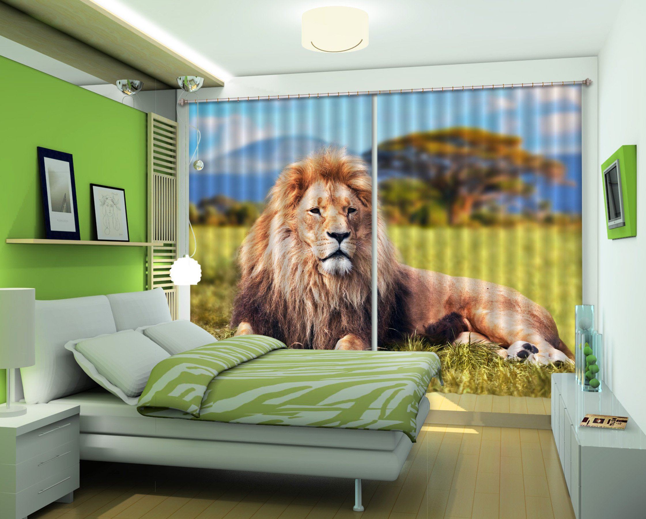 3D Grassland Lion 31 Curtains Drapes Wallpaper AJ Wallpaper 