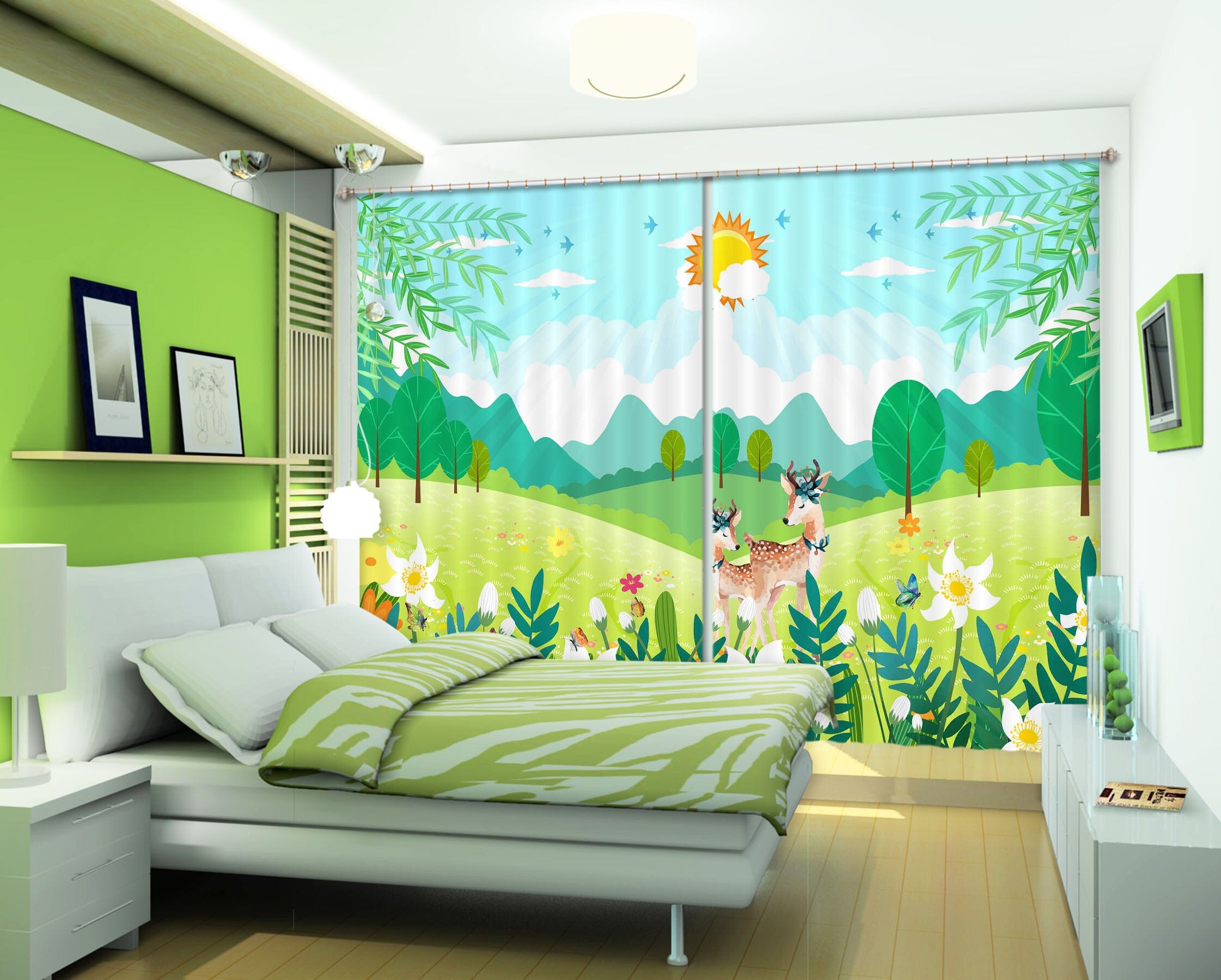 3D Sunny Forest 745 Curtains Drapes Wallpaper AJ Wallpaper 