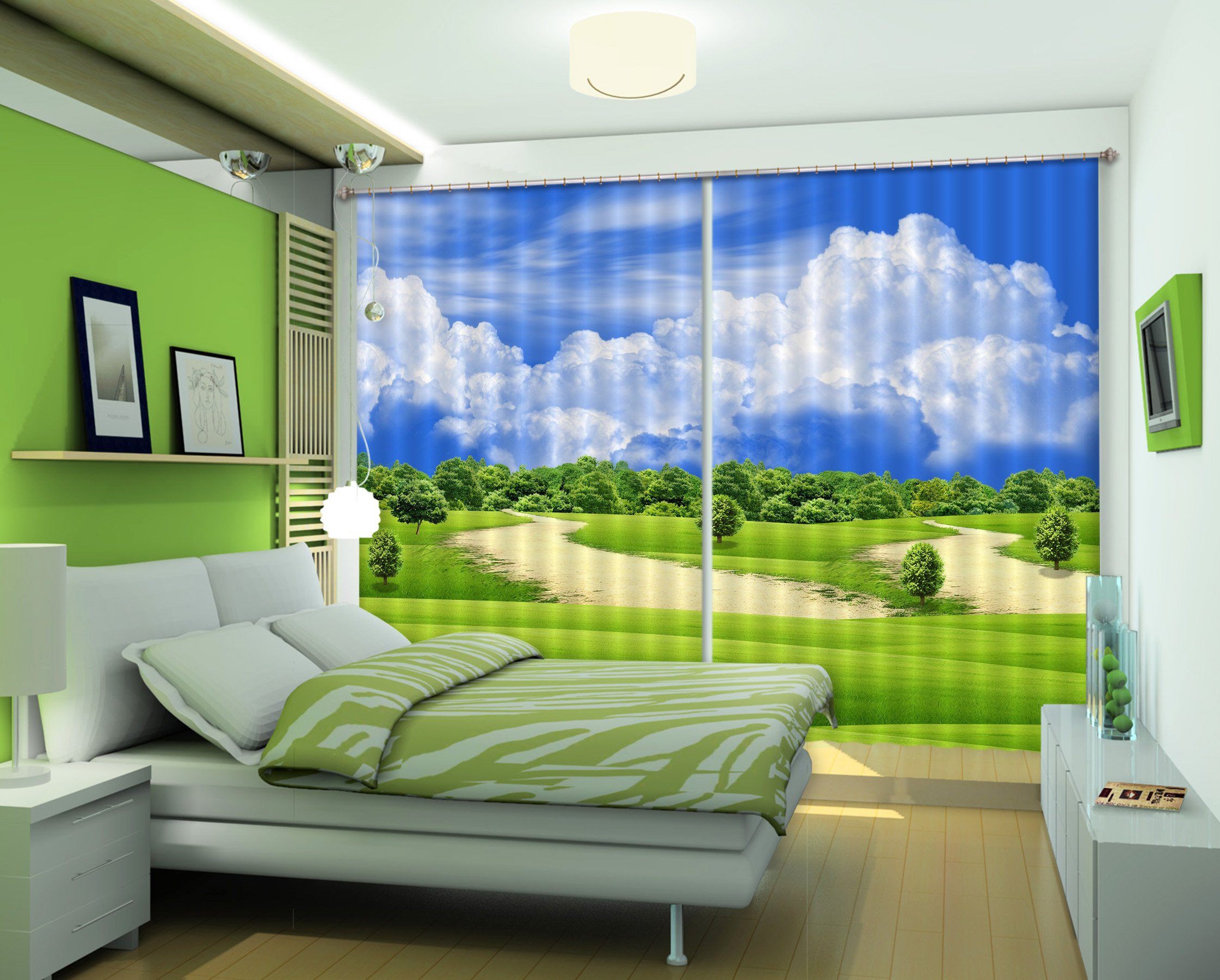 3D Grassland Trees 514 Curtains Drapes Wallpaper AJ Wallpaper 