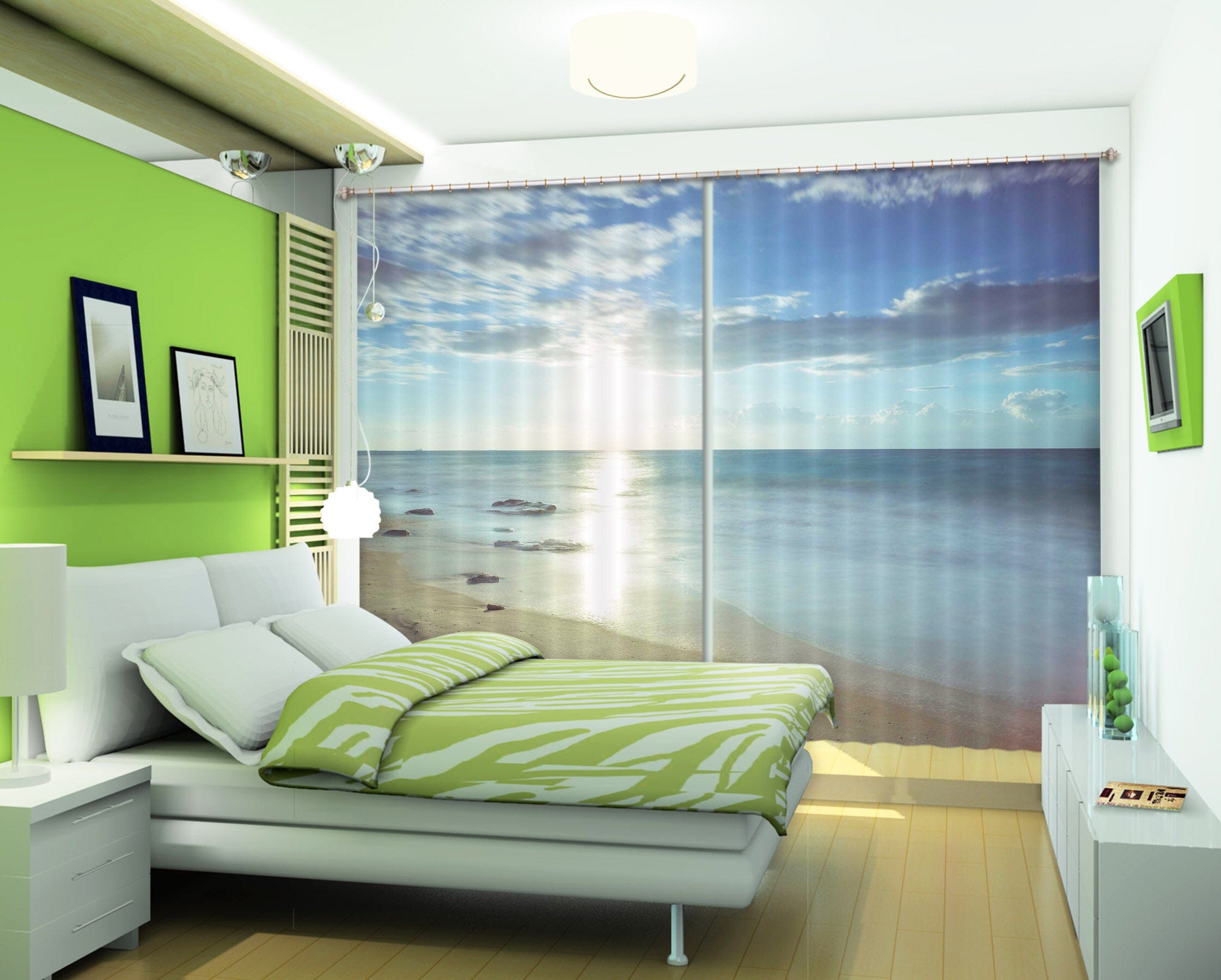 3D Sunny Sea 231 Assaf Frank Curtain Curtains Drapes Curtains AJ Creativity Home 