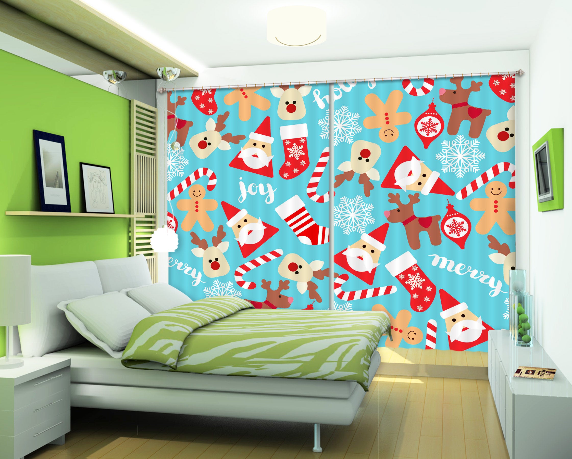 3D Santa Deer 52040 Christmas Curtains Drapes Xmas