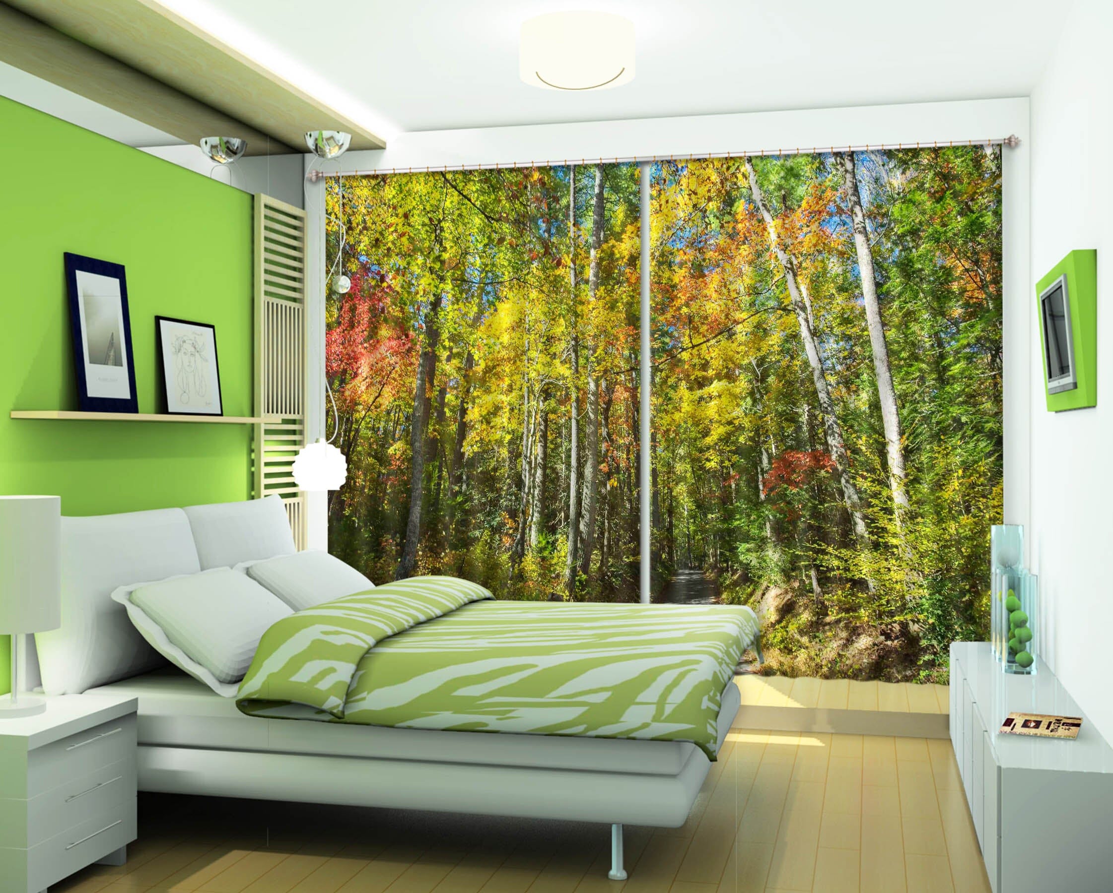 3D Sunny Forest 059 Kathy Barefield Curtain Curtains Drapes Curtains AJ Creativity Home 