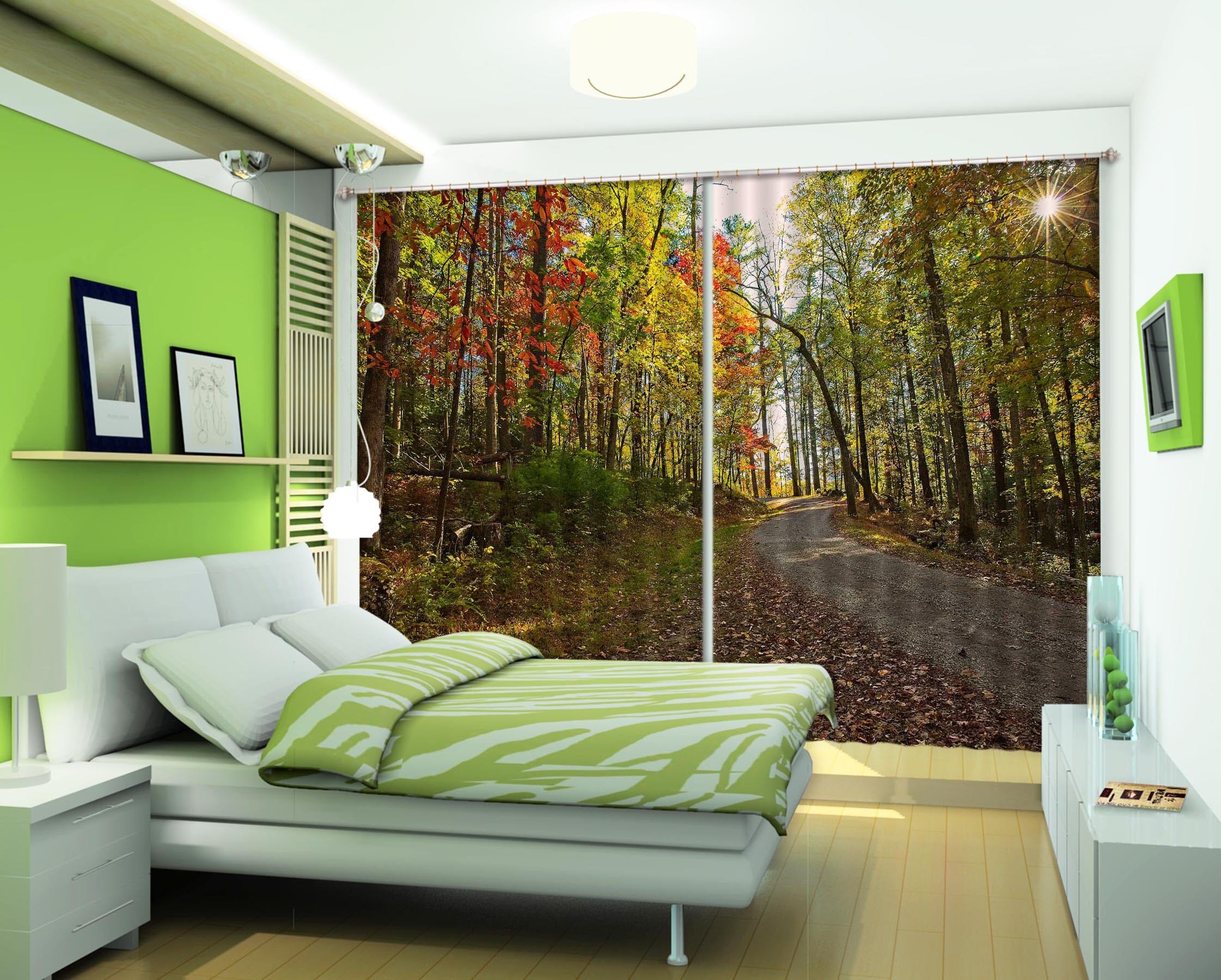 3D Sunny Forest 060 Kathy Barefield Curtain Curtains Drapes Curtains AJ Creativity Home 