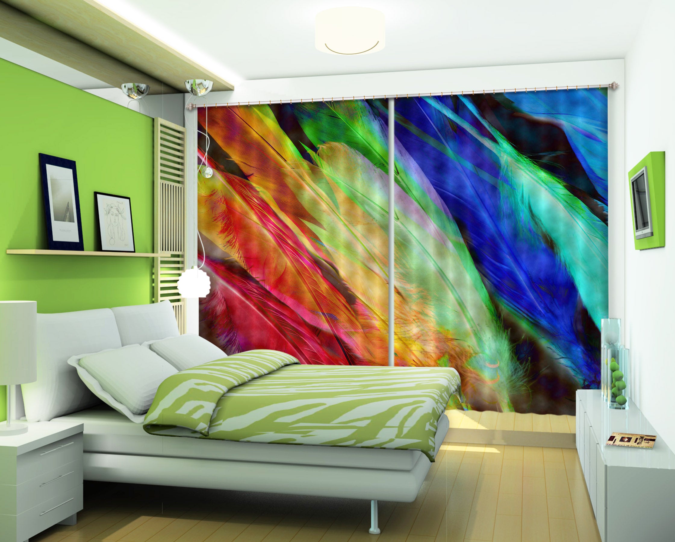 3D Colored Feathers 70074 Shandra Smith Curtain Curtains Drapes