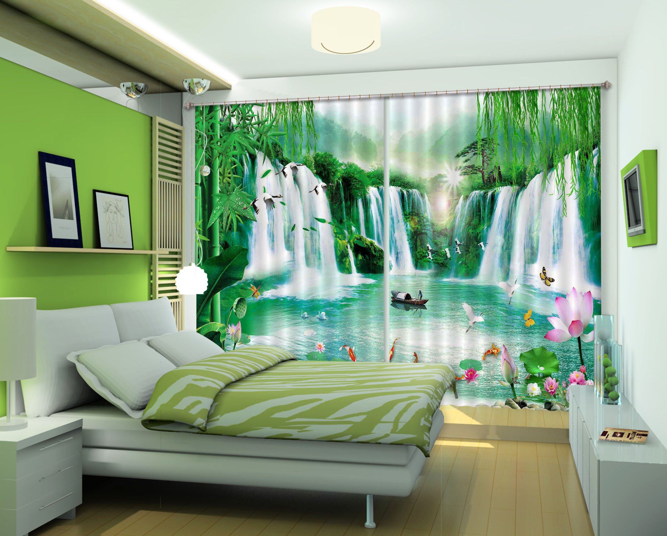 3D Lake Waterfalls 2240 Curtains Drapes Wallpaper AJ Wallpaper 
