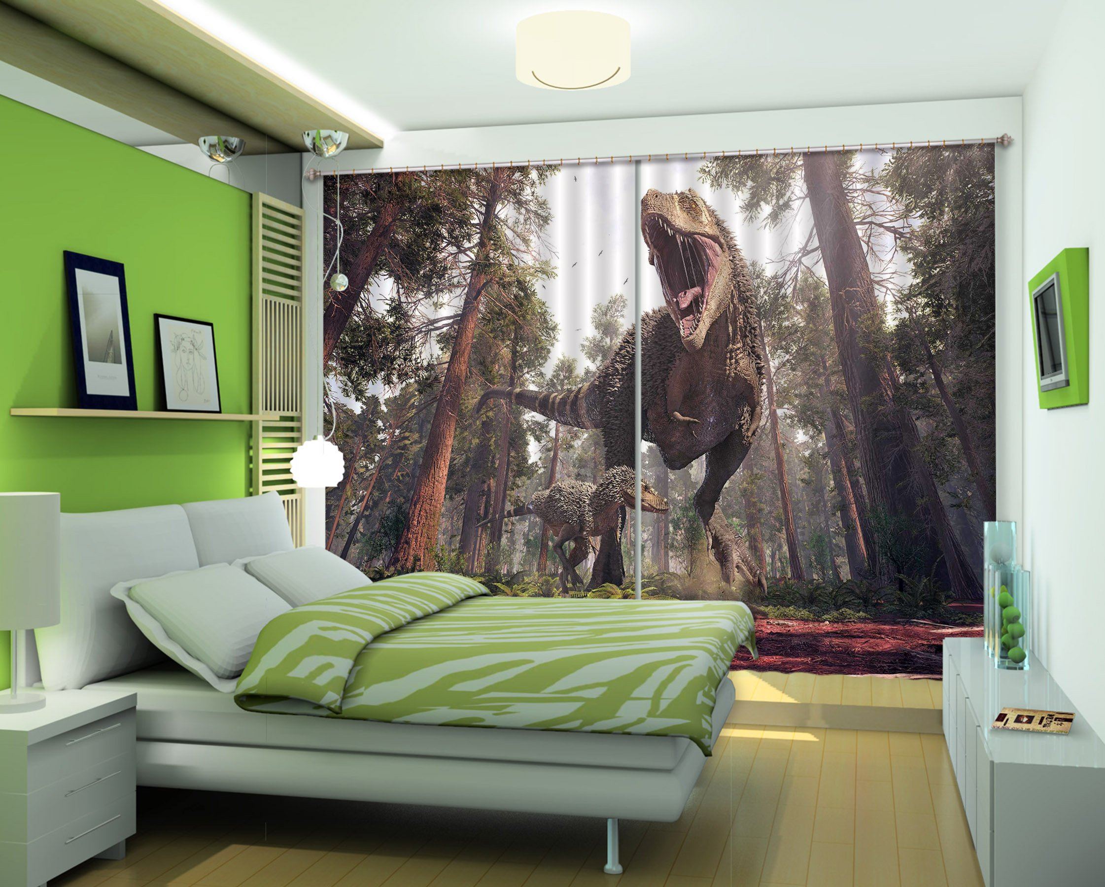 3D Tyrannosaurus Ferocious 164 Curtains Drapes Curtains AJ Creativity Home 