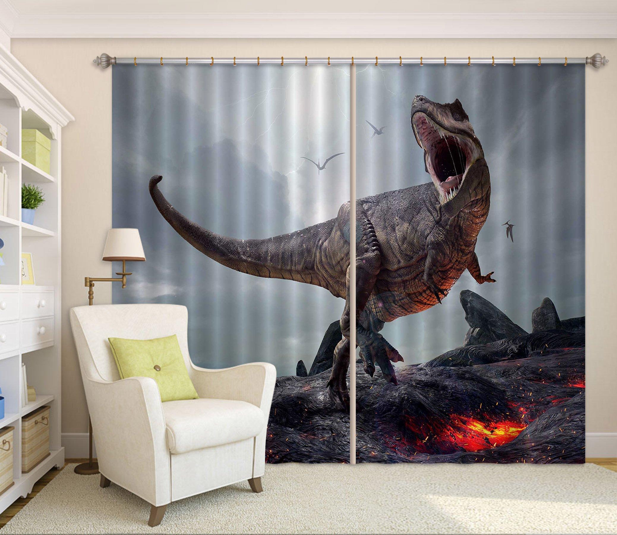 3D Volcanic Dinosaur 132 Curtains Drapes Curtains AJ Creativity Home 