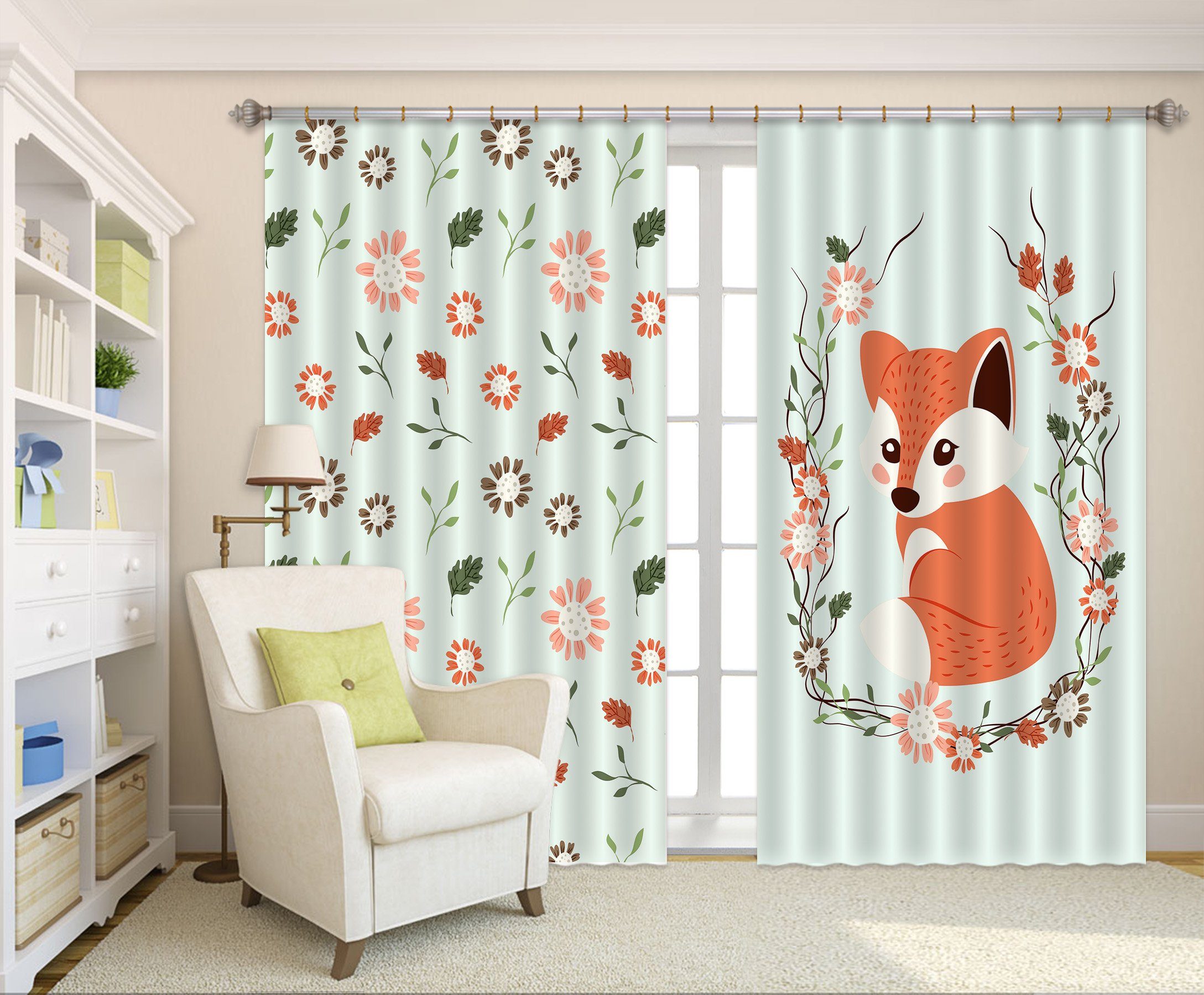 3D Fox And Flowers 2444 Curtains Drapes Wallpaper AJ Wallpaper 