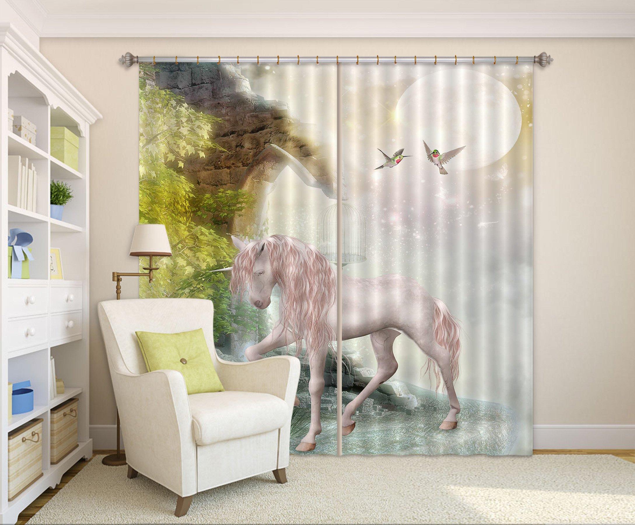 3D Moon Bird Cage Unicorns 093 Curtains Drapes Curtains AJ Creativity Home 
