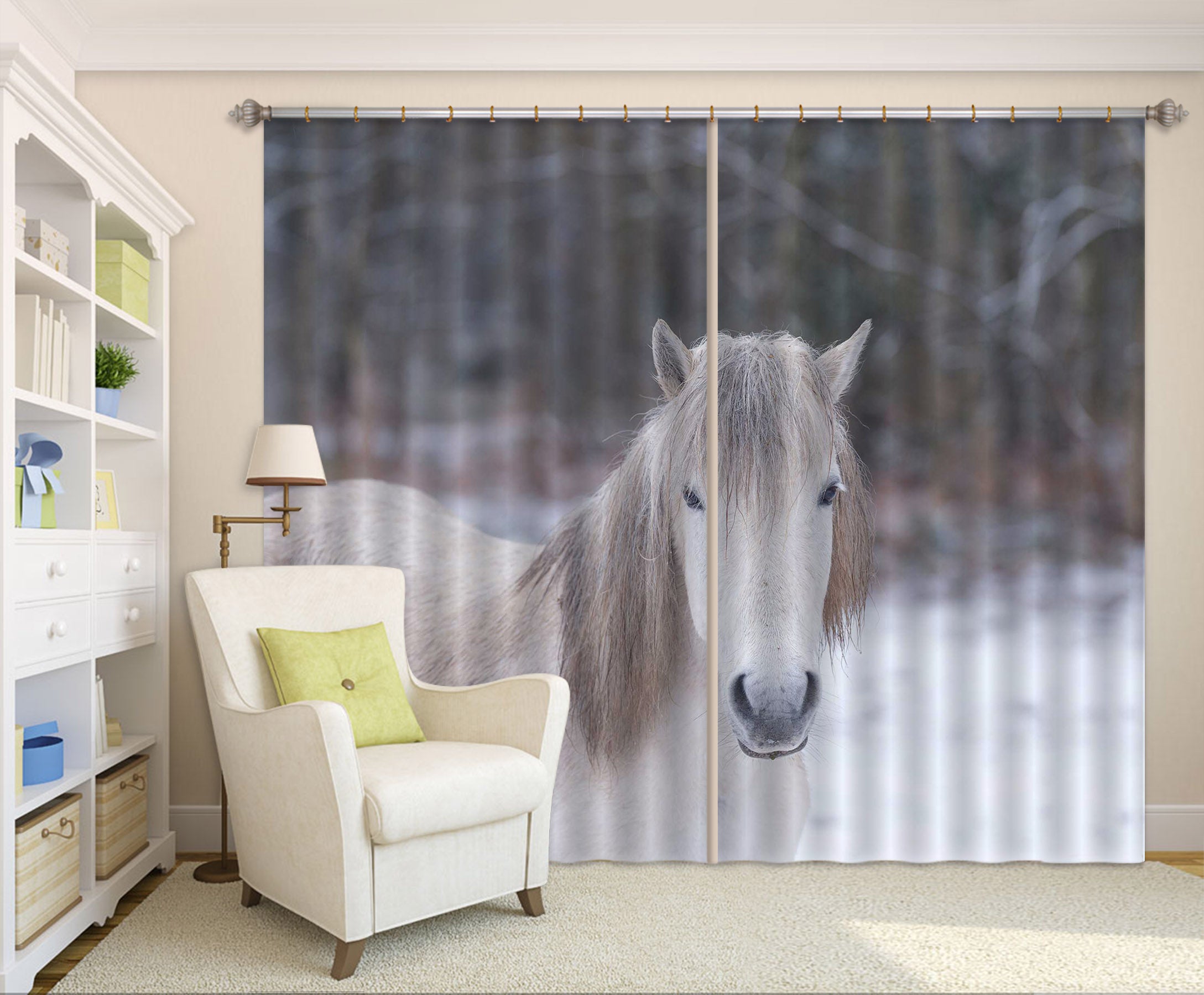3D White Horse 6378 Assaf Frank Curtain Curtains Drapes