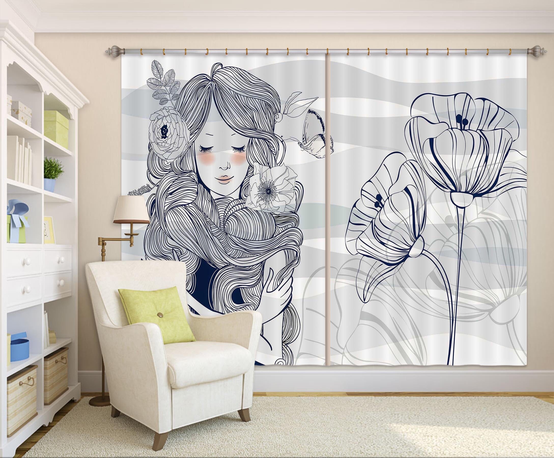 3D Lotus Girl 718 Curtains Drapes Wallpaper AJ Wallpaper 