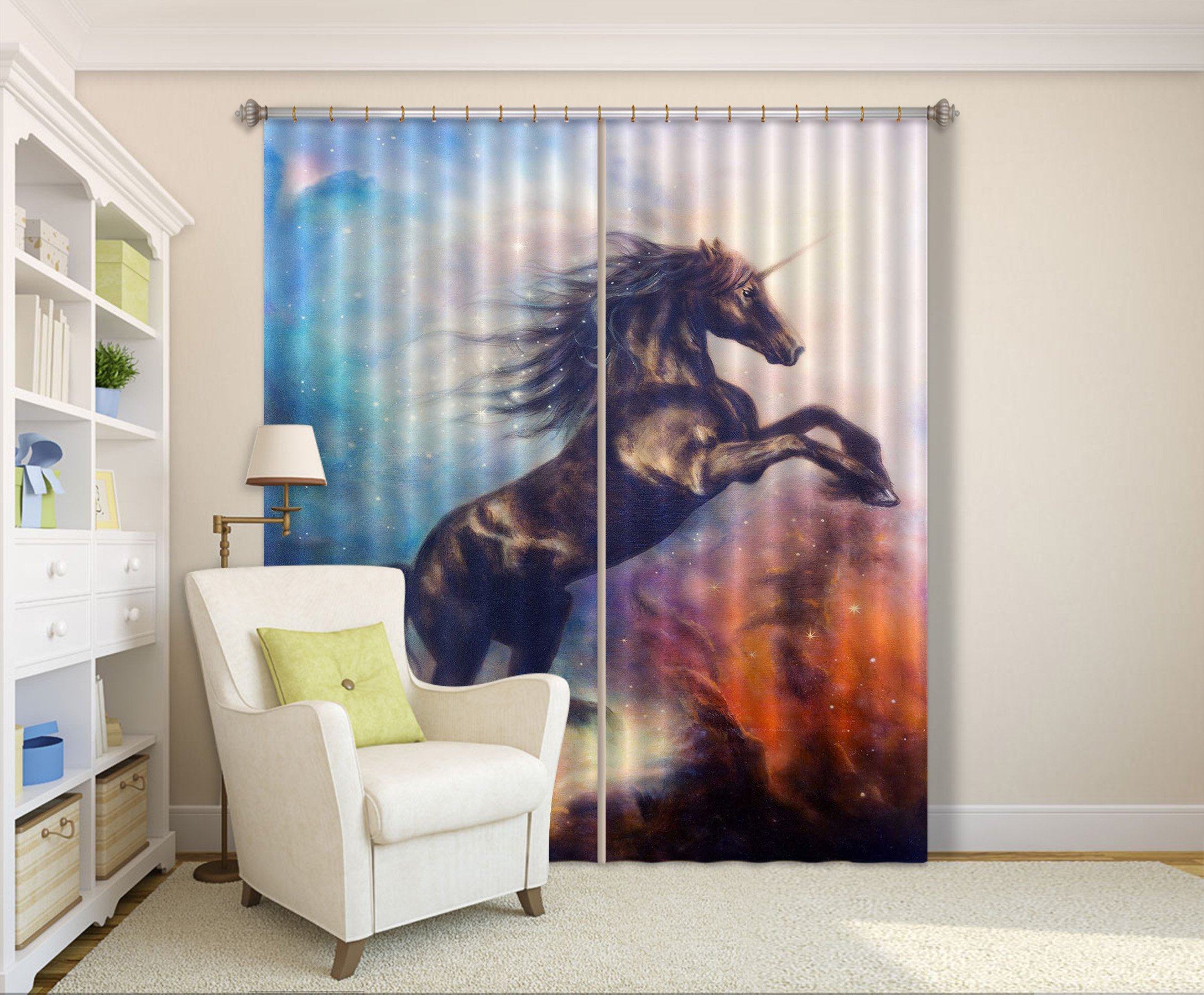 3D Star Black Unicorn 072 Curtains Drapes Curtains AJ Creativity Home 