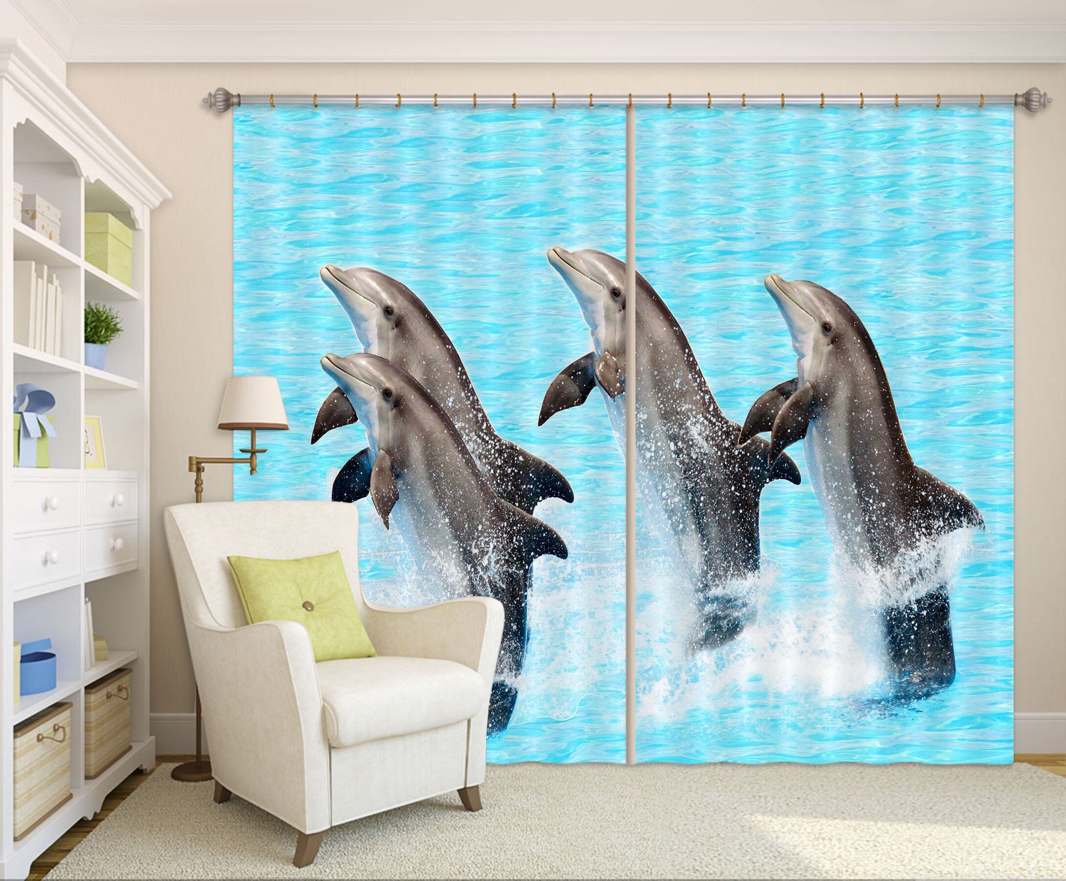 3D Dolphin Play 705 Curtains Drapes Wallpaper AJ Wallpaper 