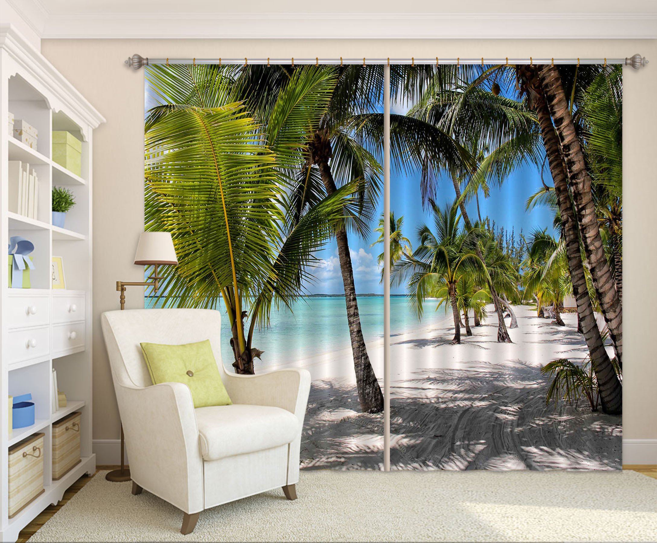 3D Beach Trees Curtains Drapes Wallpaper AJ Wallpaper 