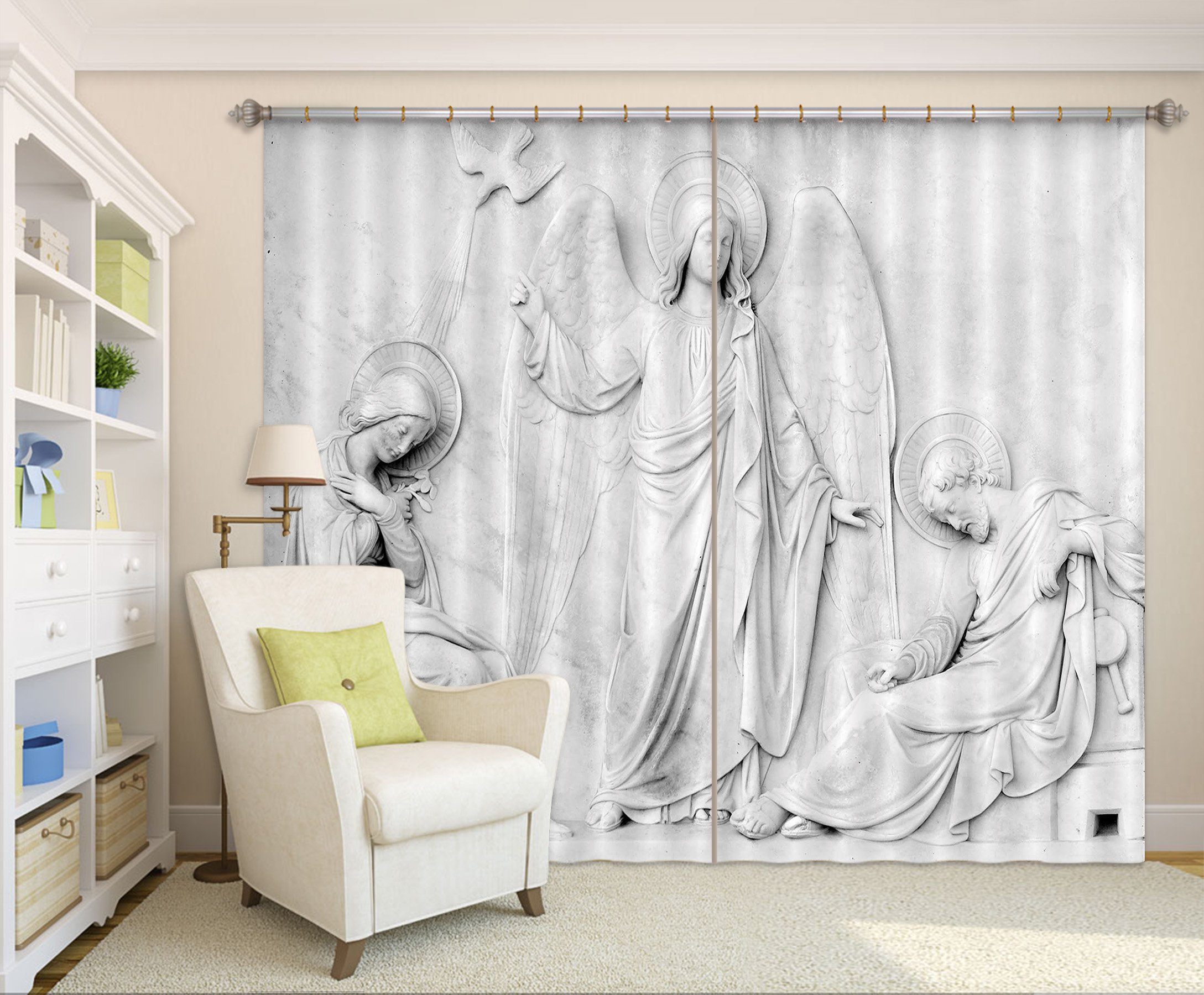 3D Contemplative White Pigeon 046 Curtains Drapes Curtains AJ Creativity Home 