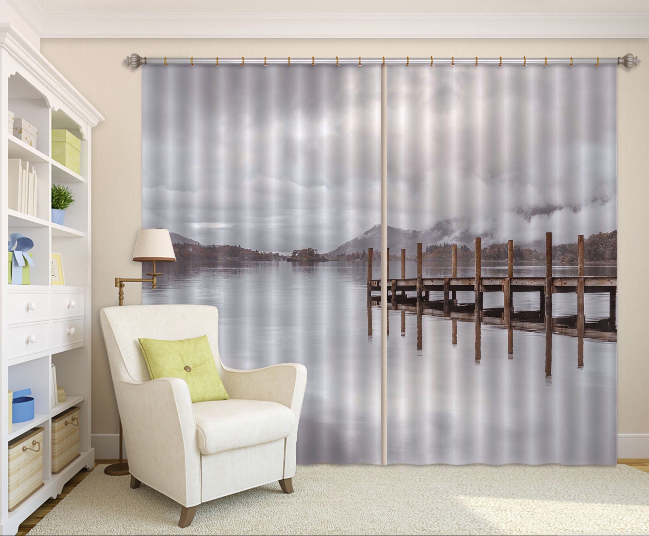3D Wood Dock Lake 065 Assaf Frank Curtain Curtains Drapes