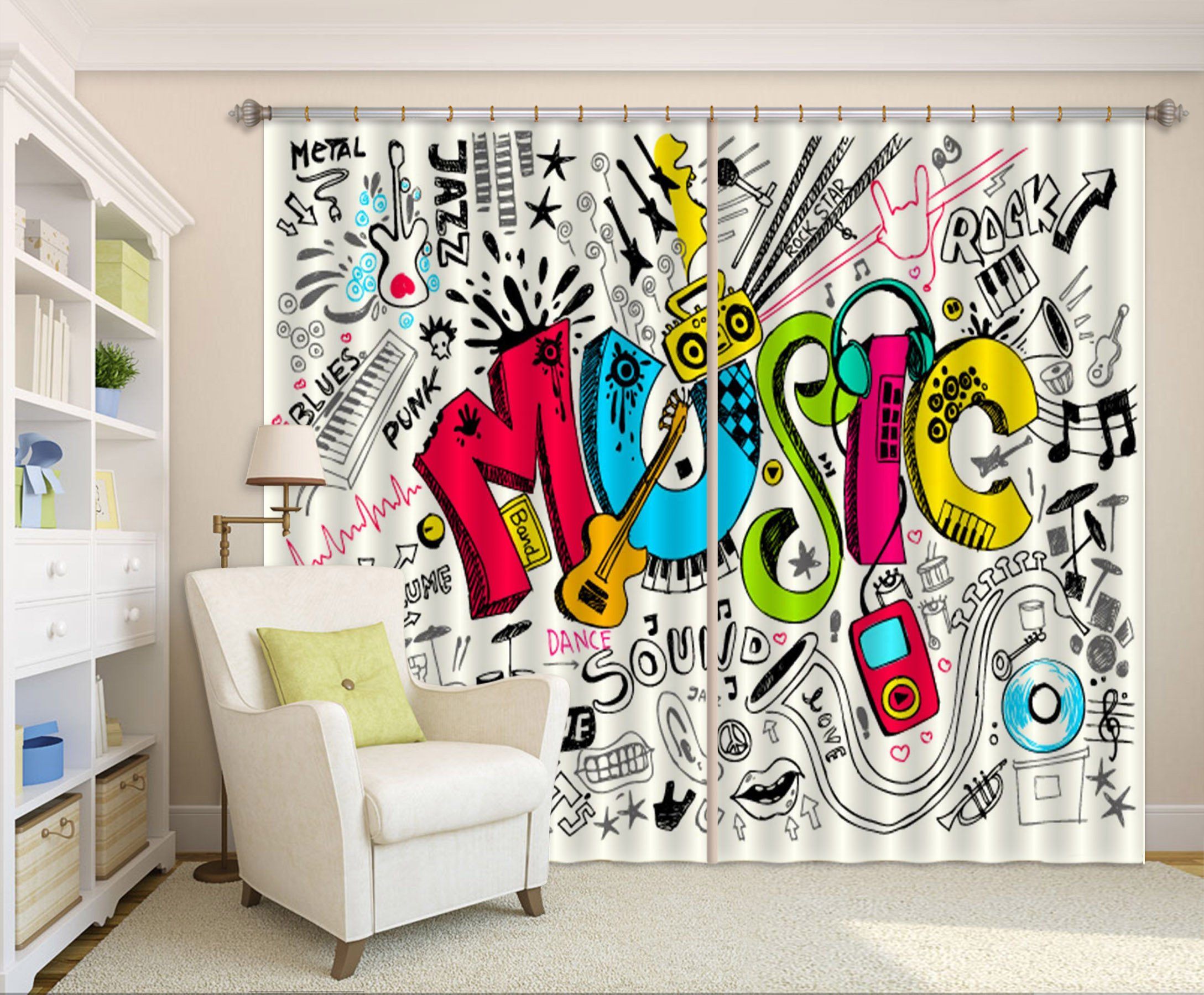 3D Graffiti Music 79 Curtains Drapes Wallpaper AJ Wallpaper 