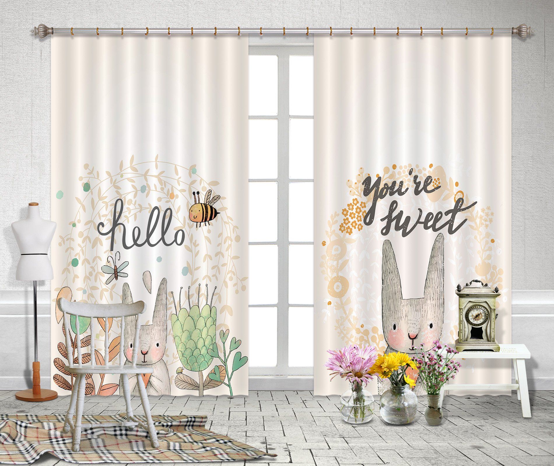 3D Lovely Rabbit 2427 Curtains Drapes Wallpaper AJ Wallpaper 