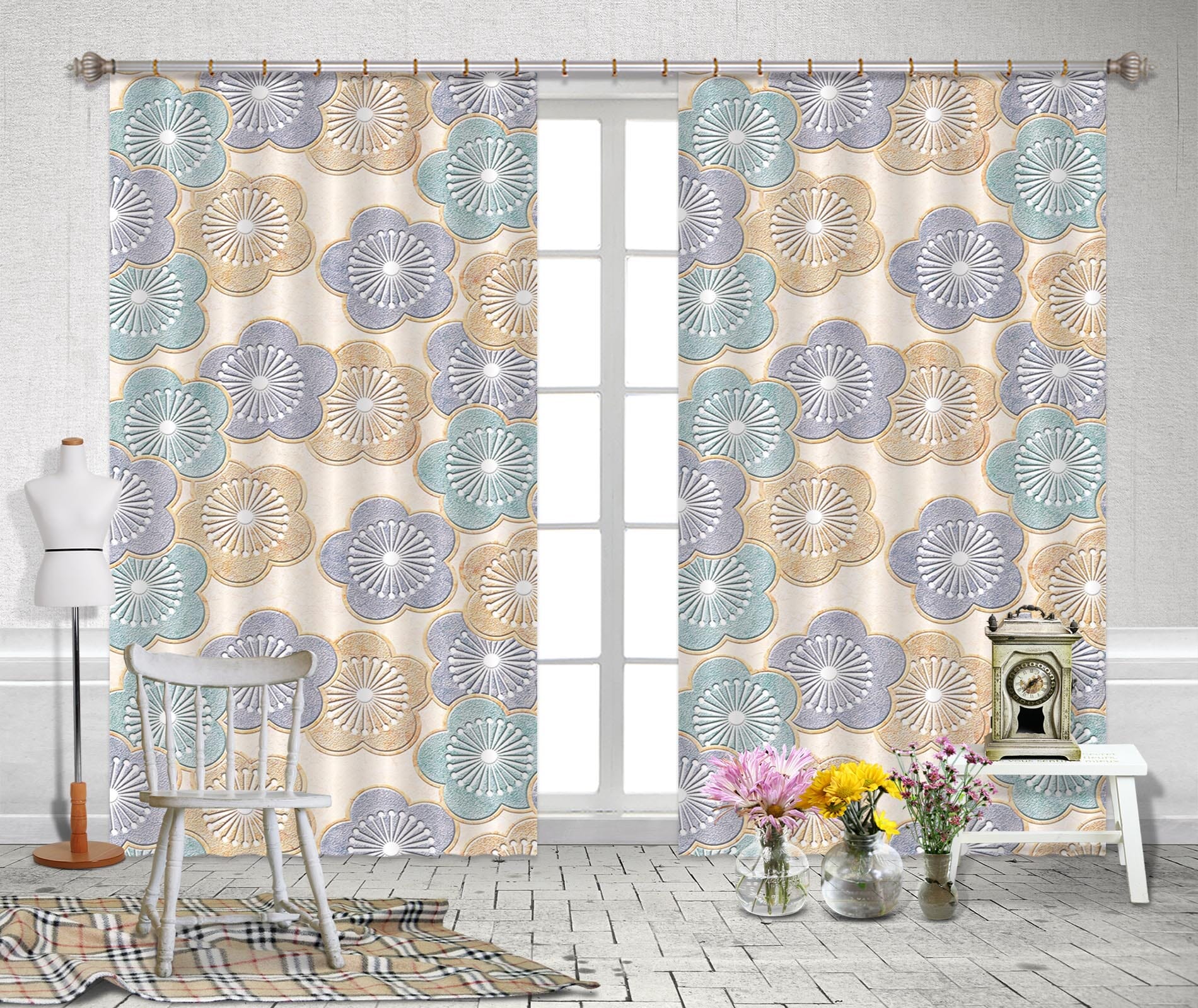 3D Flower Pattern 796 Curtains Drapes Wallpaper AJ Wallpaper 