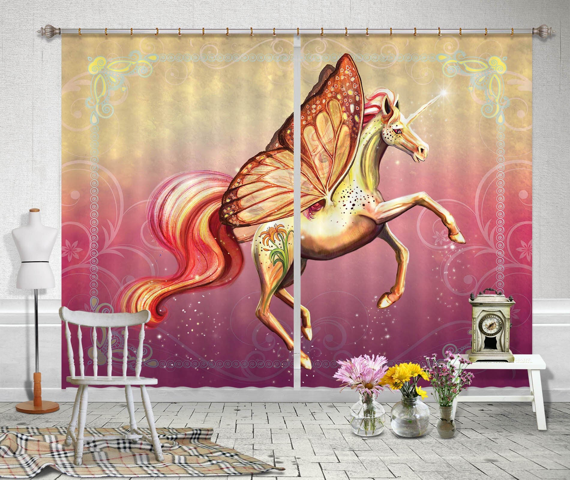 3D Winged Unicorn 105 Rose Catherine Khan Curtain Curtains Drapes Curtains AJ Creativity Home 