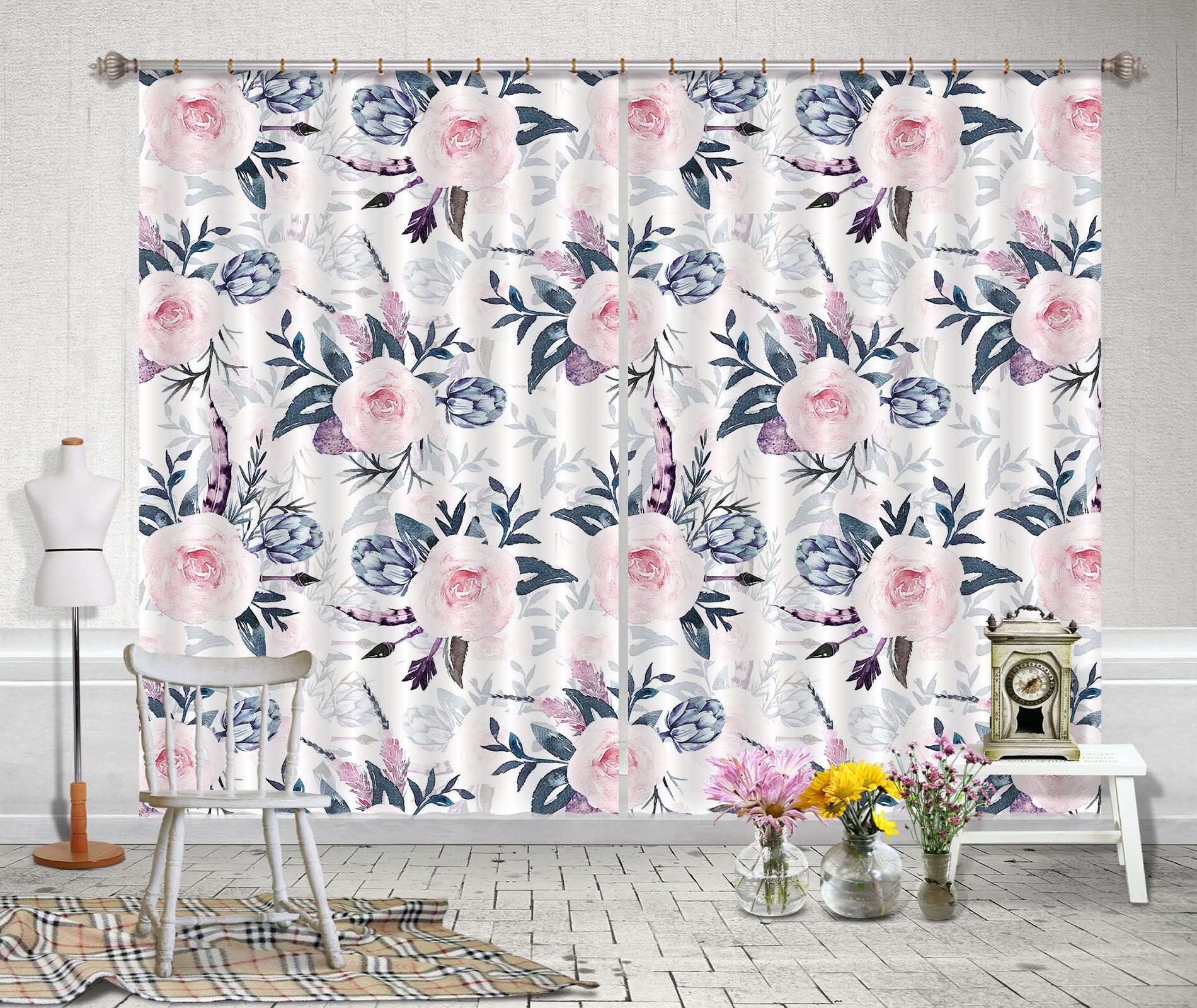 3D Flower Feather 232 Uta Naumann Curtain Curtains Drapes