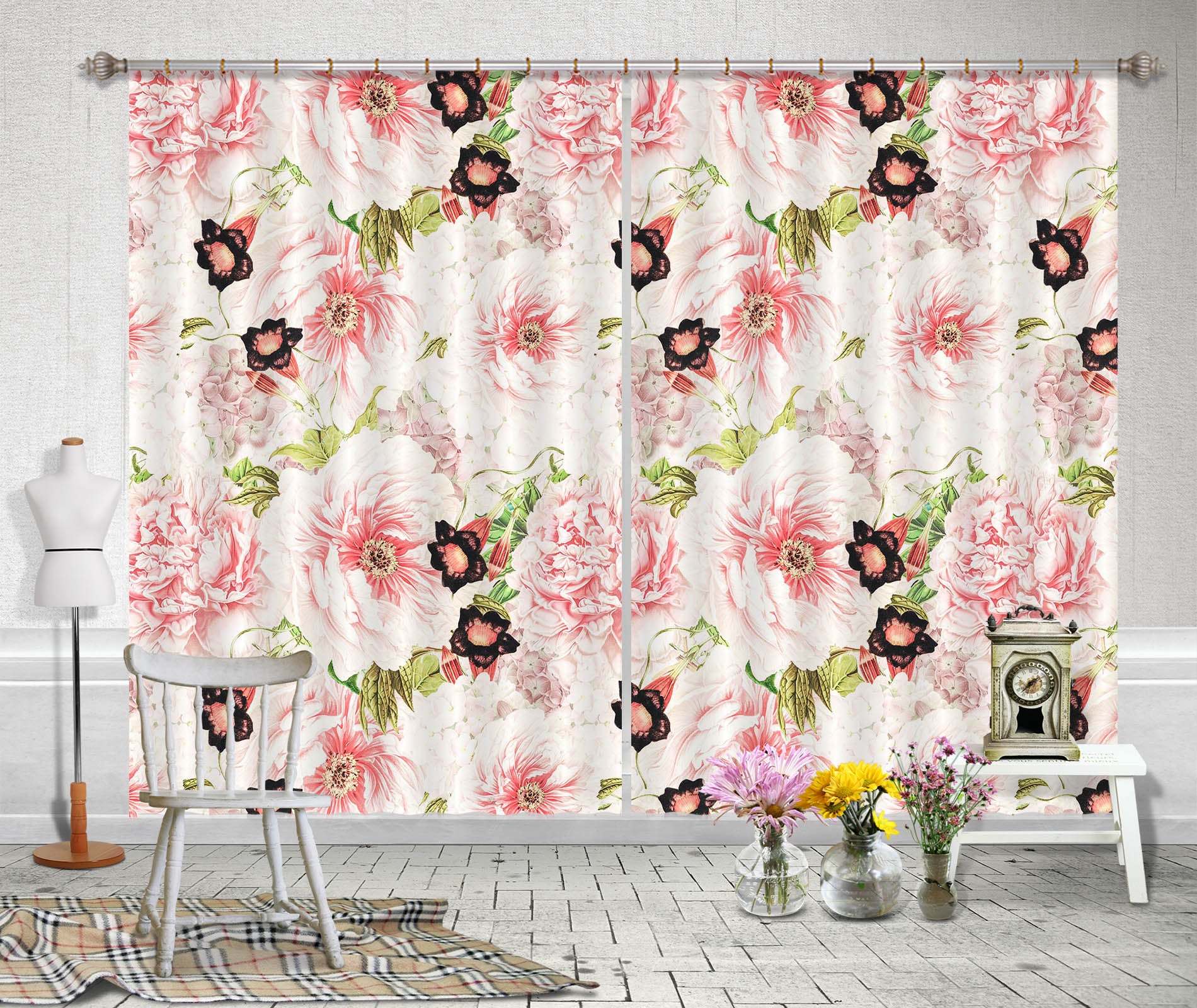 3D Rose Bloom 134 Uta Naumann Curtain Curtains Drapes