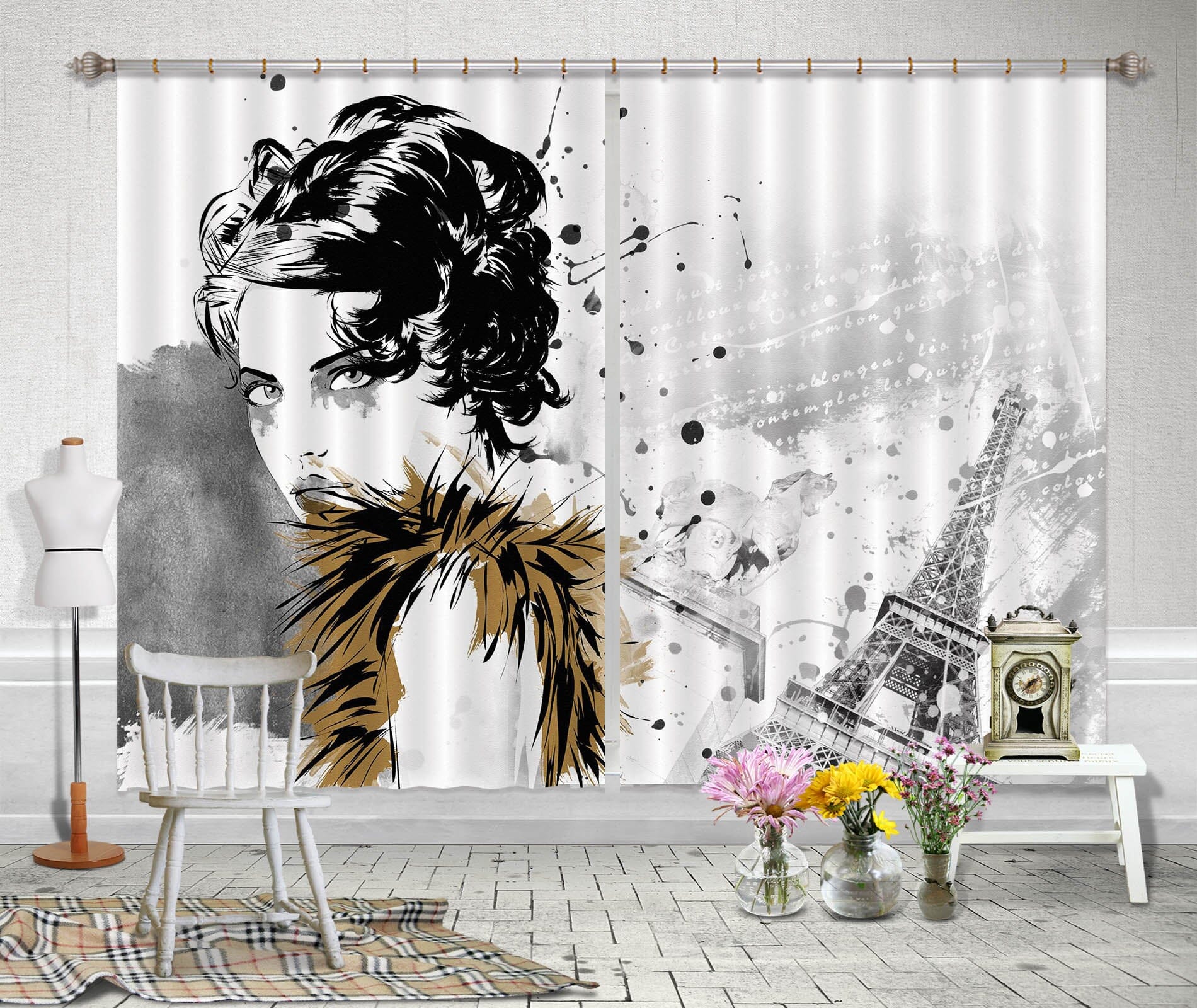3D Sketch Girl 765 Curtains Drapes Wallpaper AJ Wallpaper 