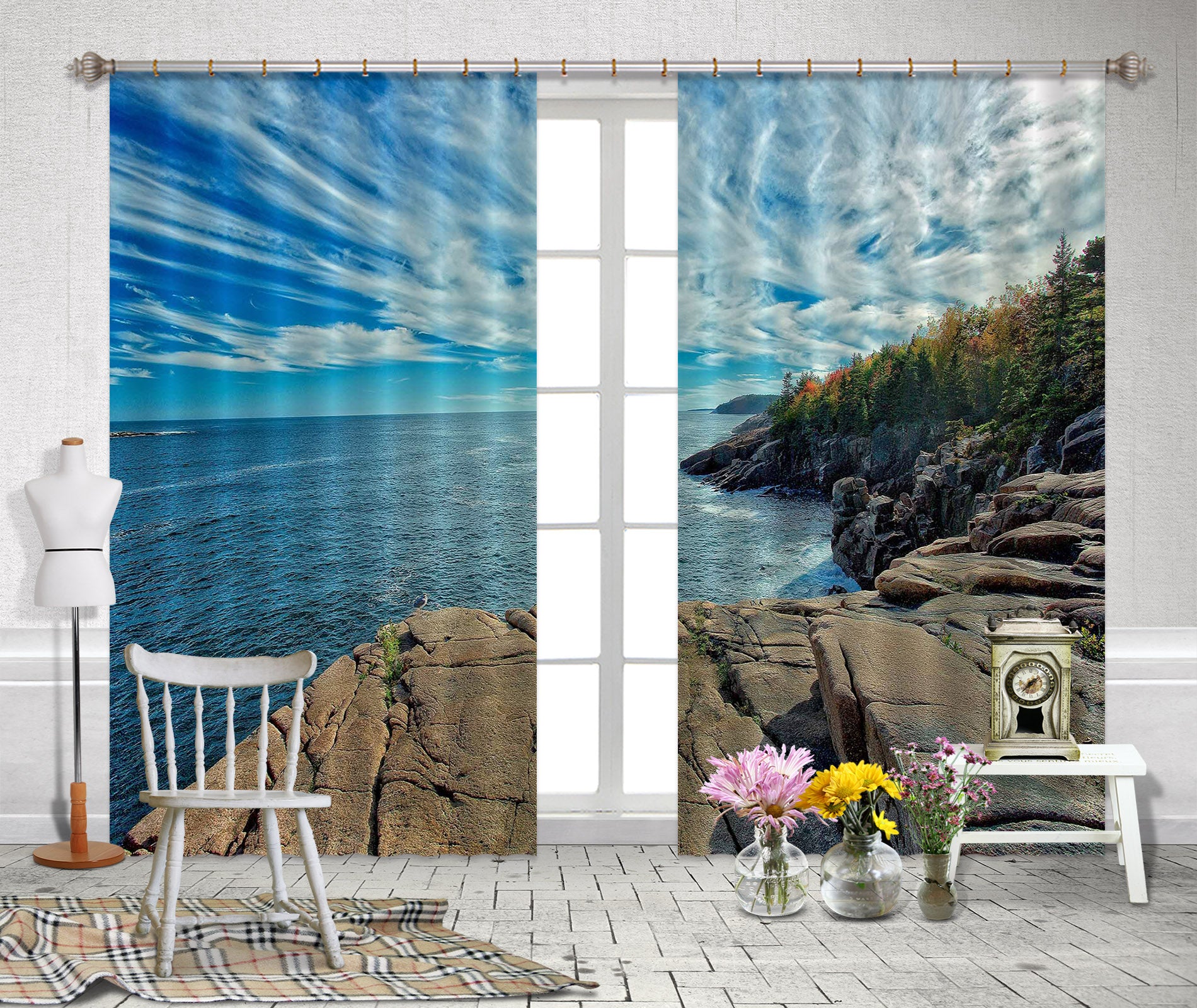 3D Big Rocks Sea 61213 Kathy Barefield Curtain Curtains Drapes