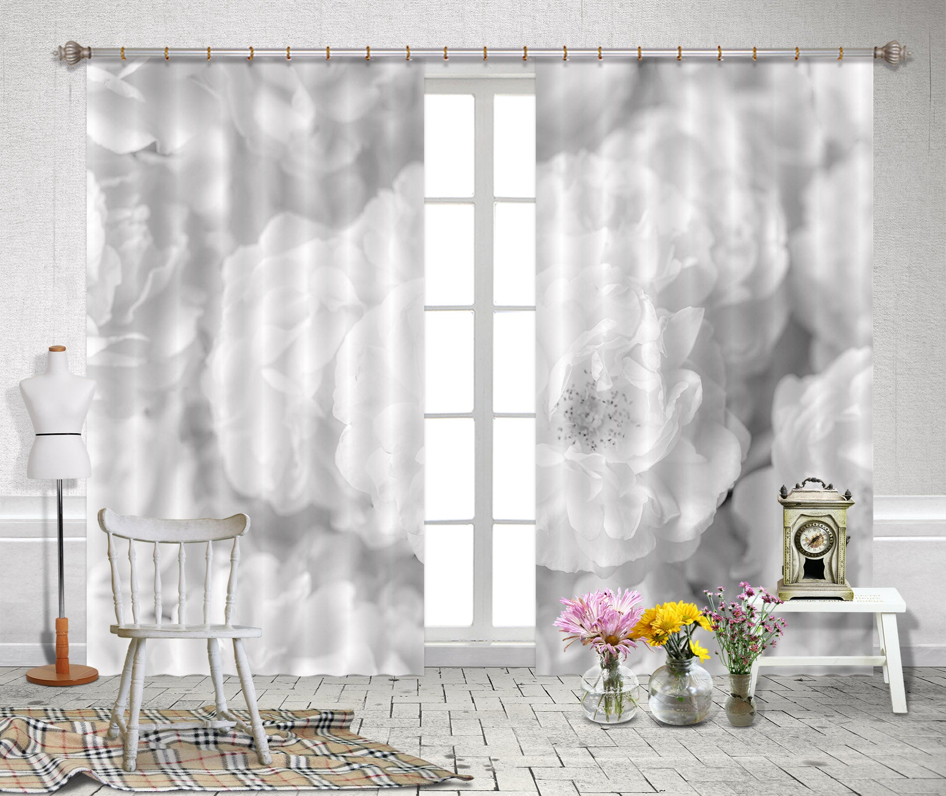 3D White Petal 6351 Assaf Frank Curtain Curtains Drapes
