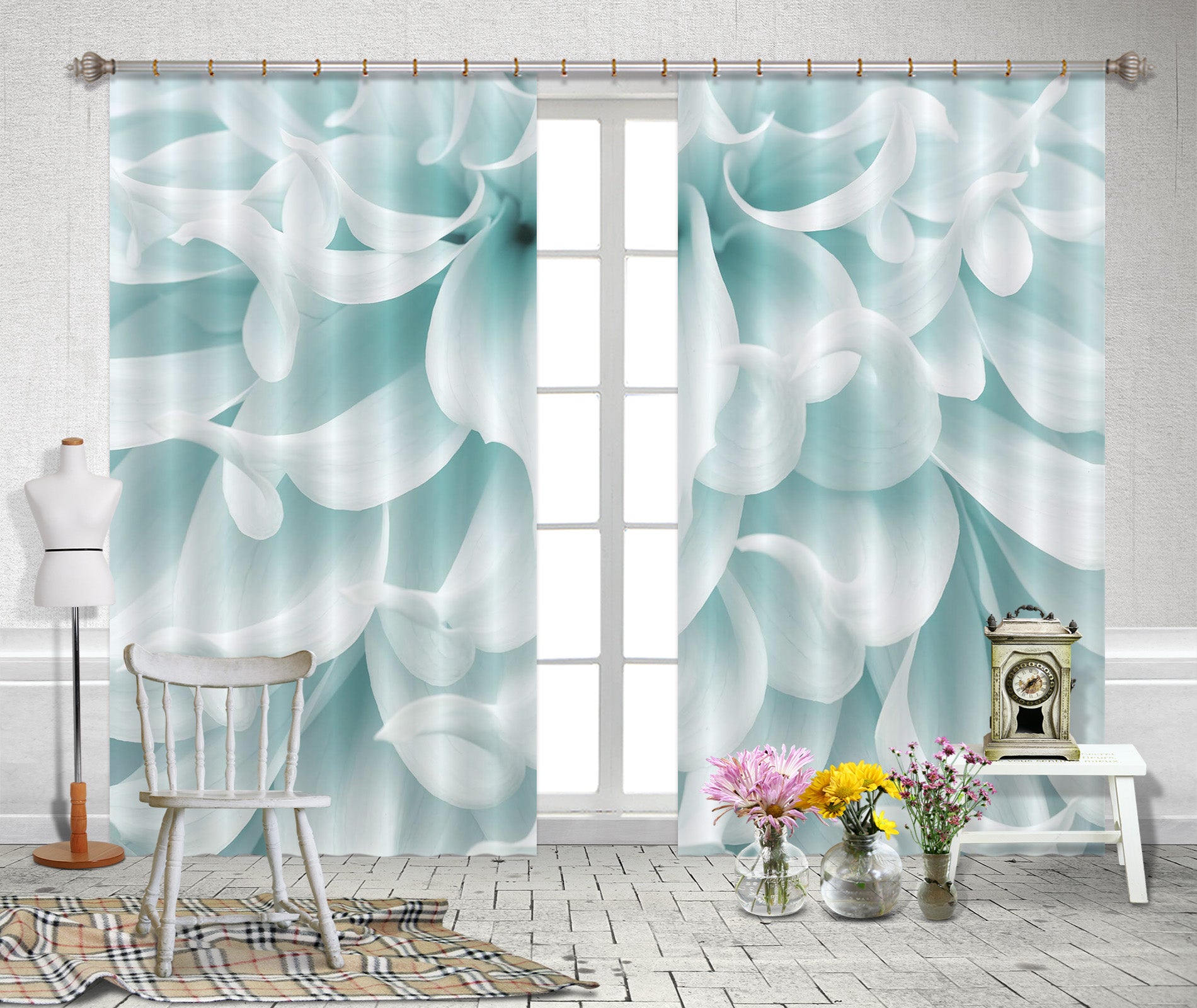 3D Light Blue Flower 6400 Assaf Frank Curtain Curtains Drapes