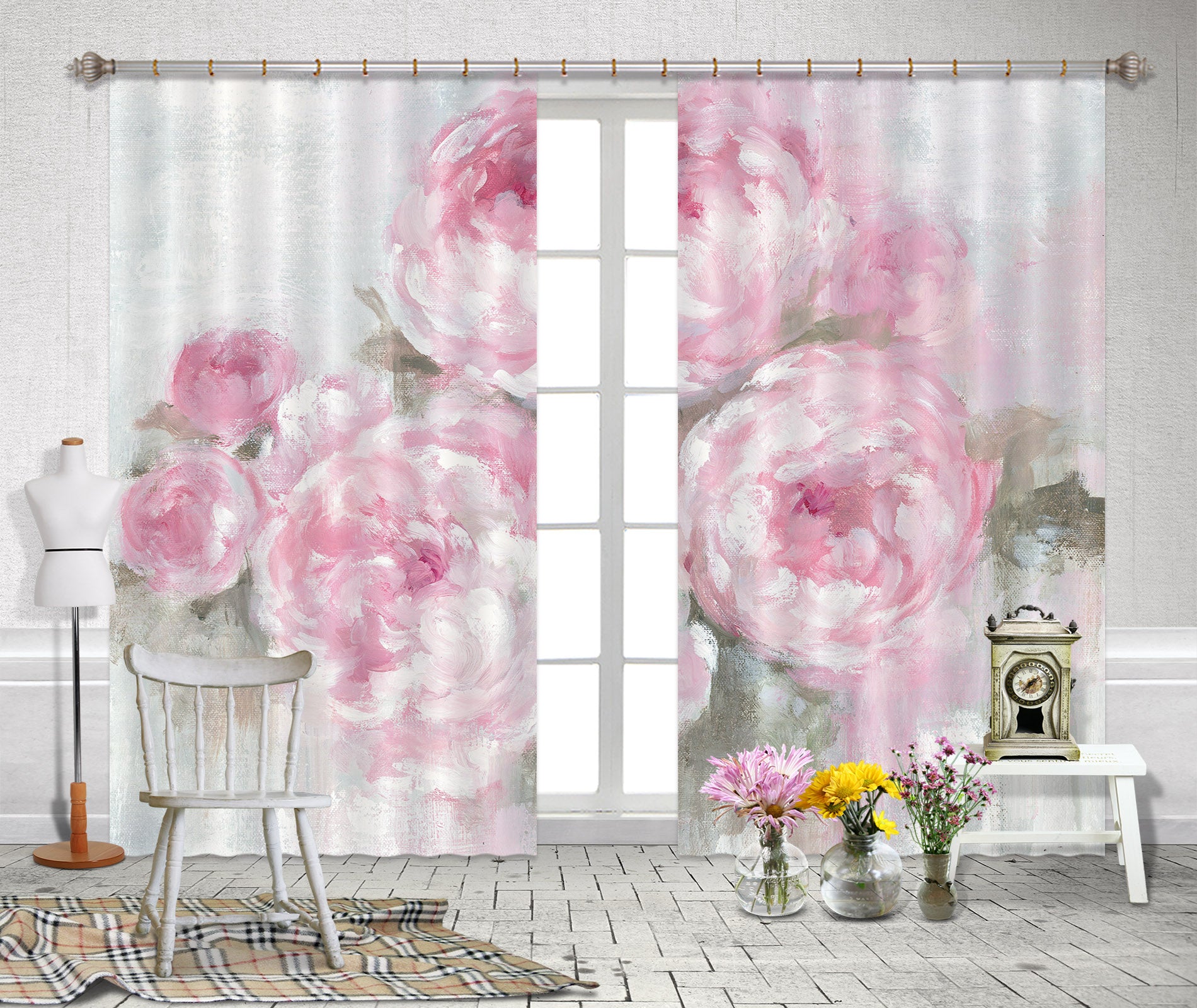 3D Pink Rose Flower 3060 Debi Coules Curtain Curtains Drapes