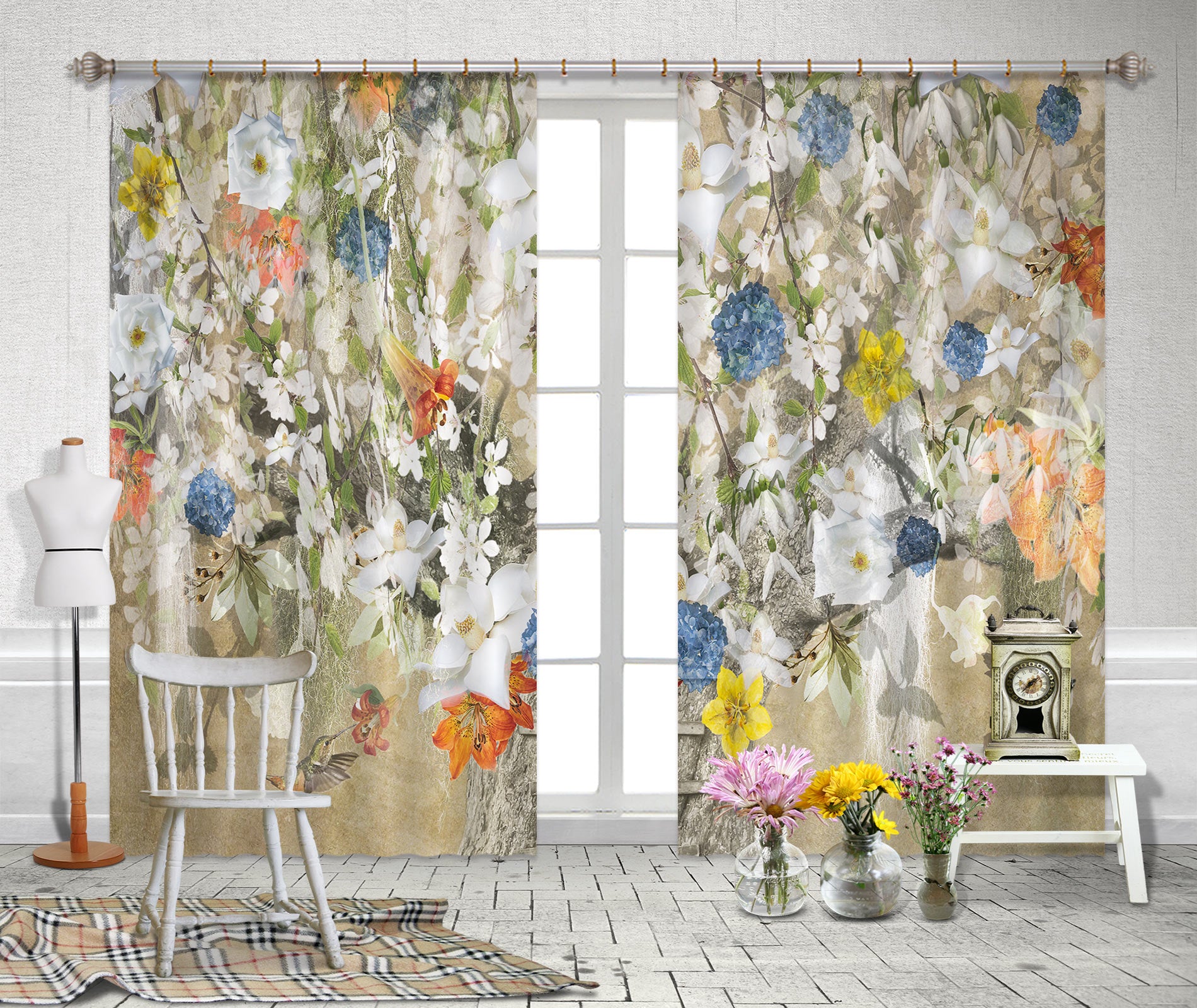 3D Vintage Flower 5364 Beth Sheridan Curtain Curtains Drapes