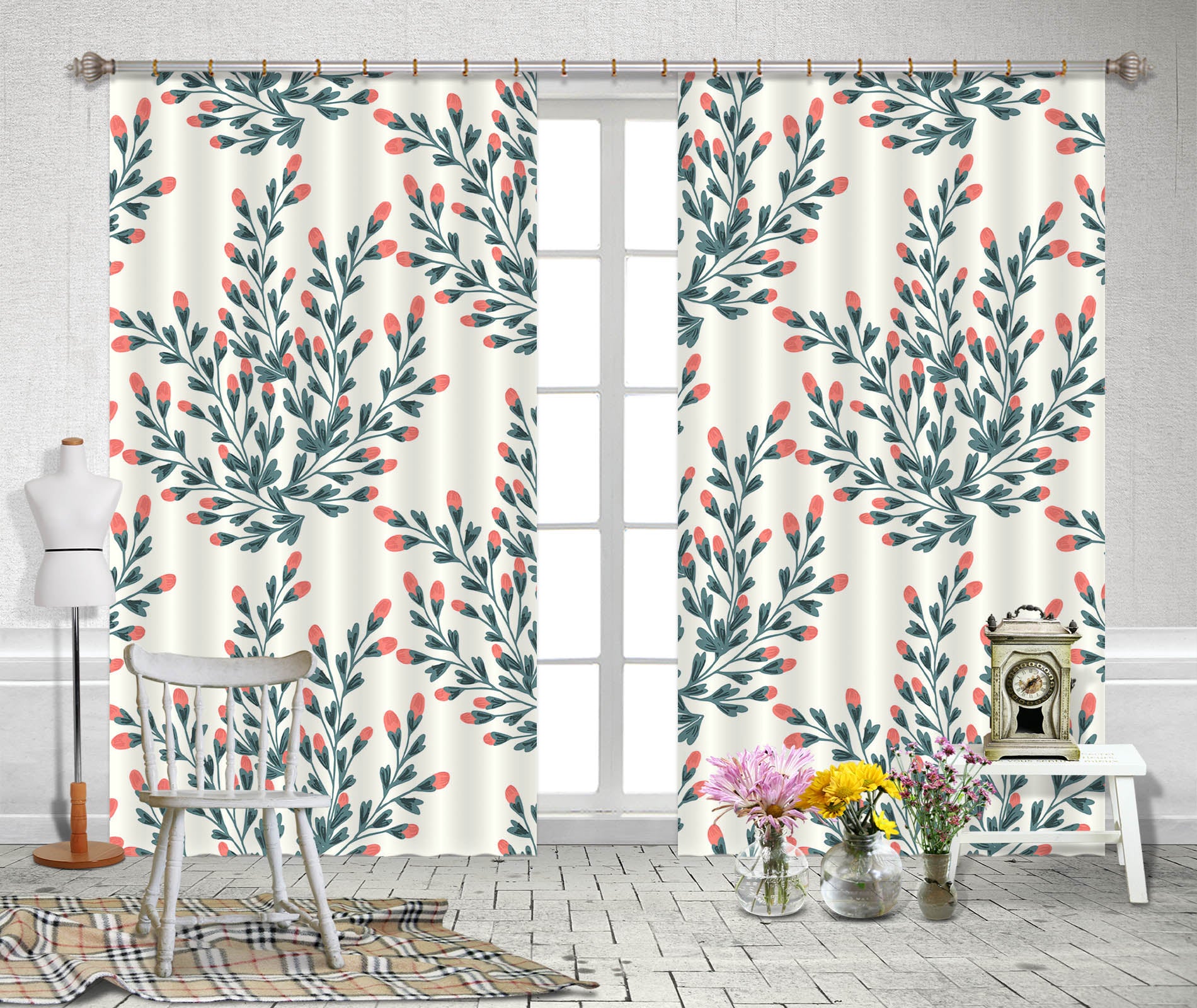 3D Branch Flower 11127 Kashmira Jayaprakash Curtain Curtains Drapes