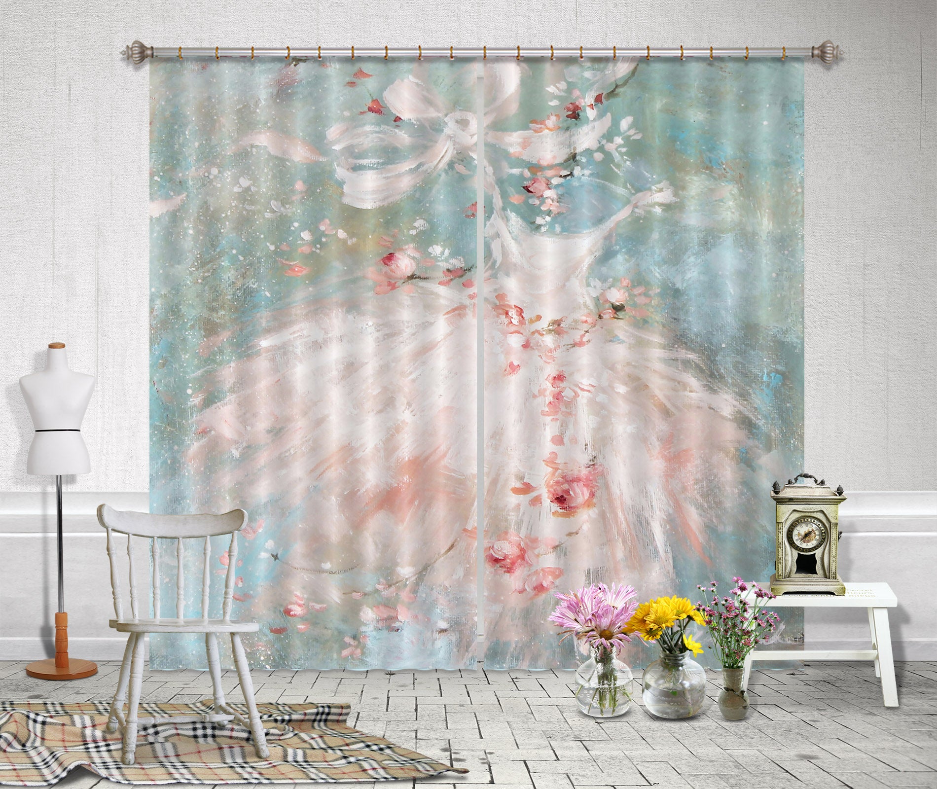 3D Pink Skirt Flowers 2204 Debi Coules Curtain Curtains Drapes