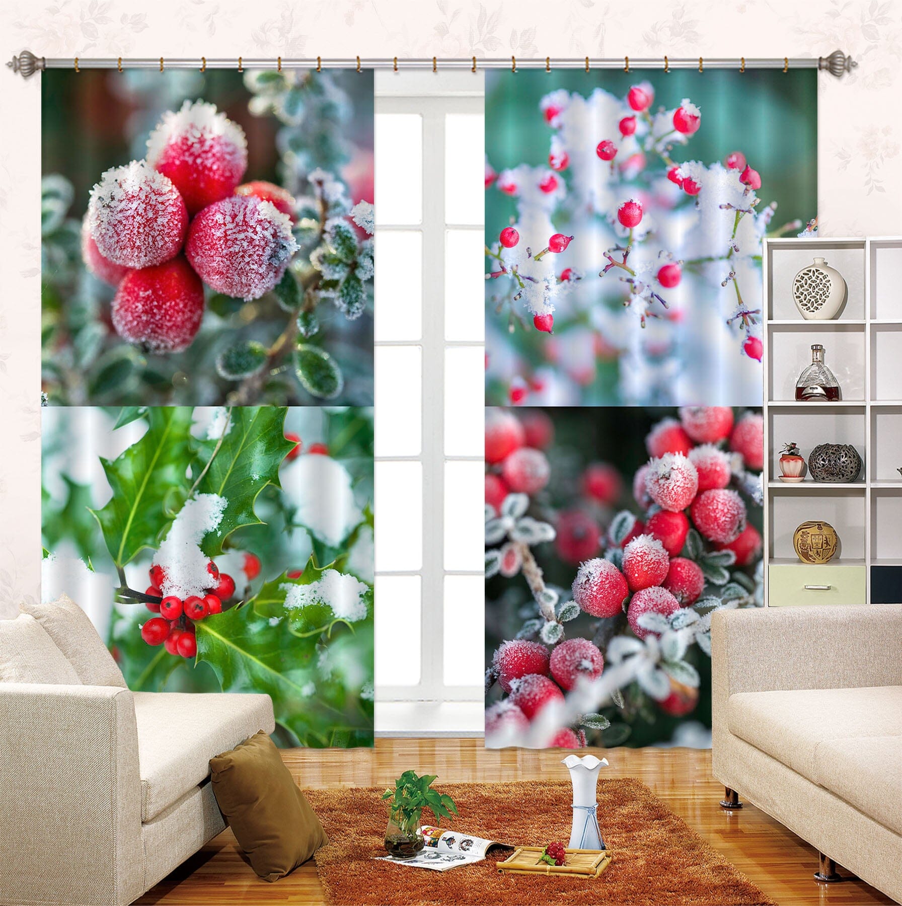 3D Winter Fruit 240 Assaf Frank Curtain Curtains Drapes Curtains AJ Creativity Home 