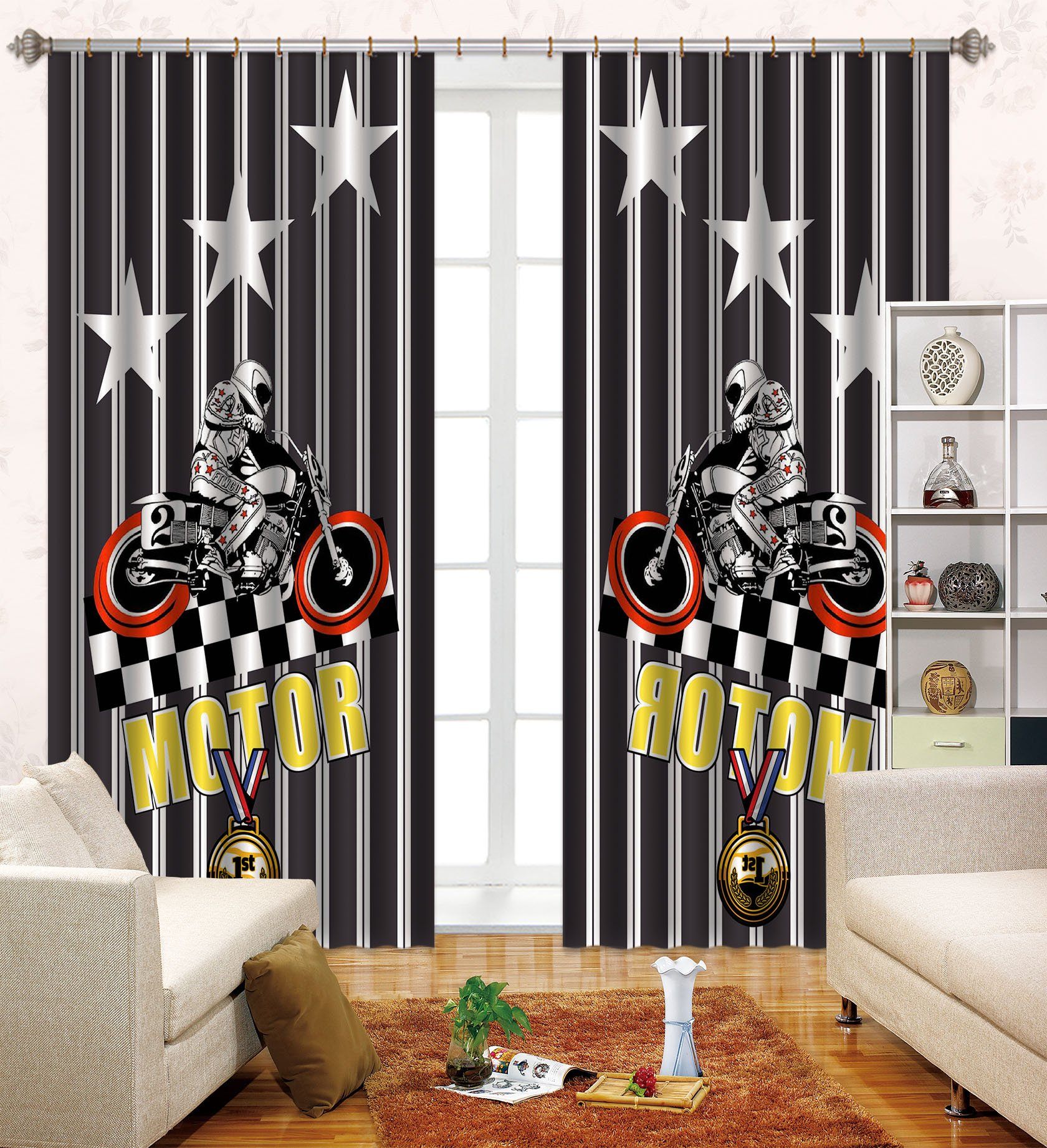 3D Motorcycle Champion 2333 Curtains Drapes Wallpaper AJ Wallpaper 