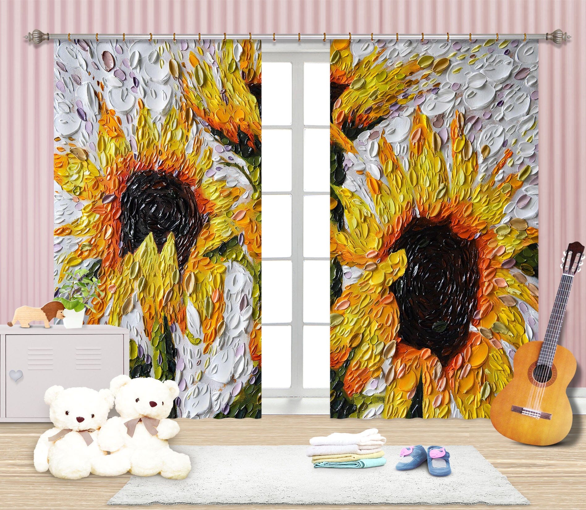 3D Sunflowers 048 Dena Tollefson Curtain Curtains Drapes Curtains AJ Creativity Home 