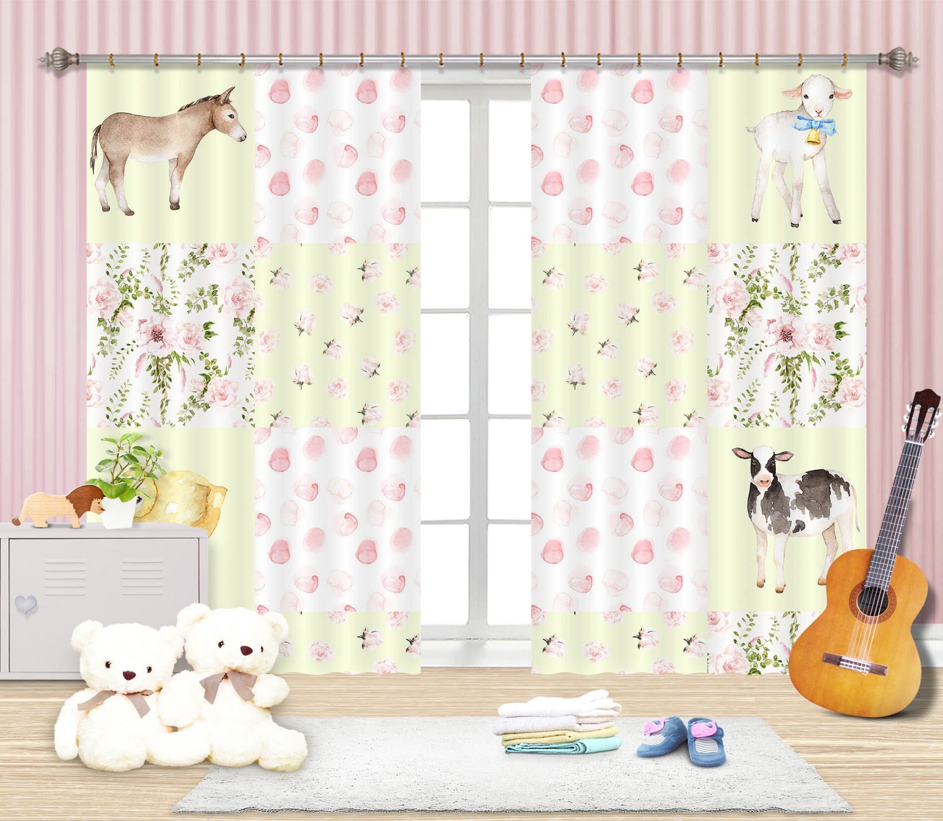3D Horse Chicken Sheep 115 Uta Naumann Curtain Curtains Drapes Curtains AJ Creativity Home 