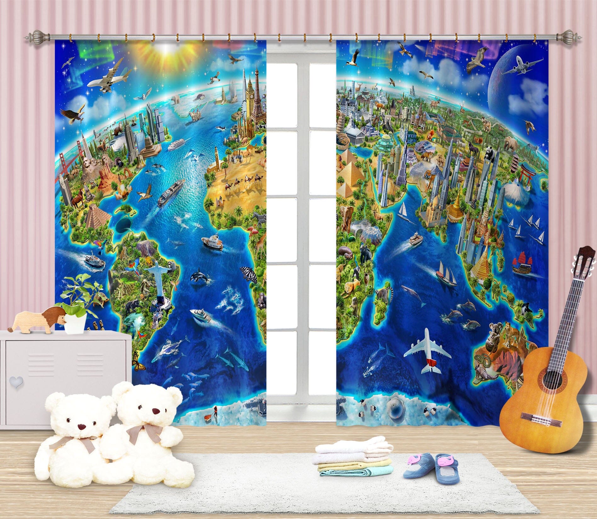3D World Landmarks Globe 061 Adrian Chesterman Curtain Curtains Drapes Curtains AJ Creativity Home 