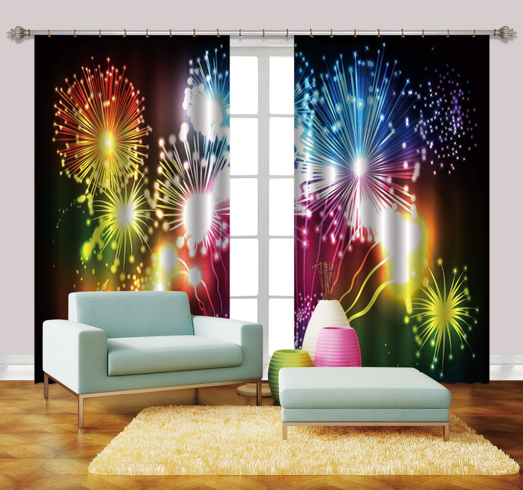 3D Sky Colorful Fireworks 2229 Curtains Drapes Wallpaper AJ Wallpaper 