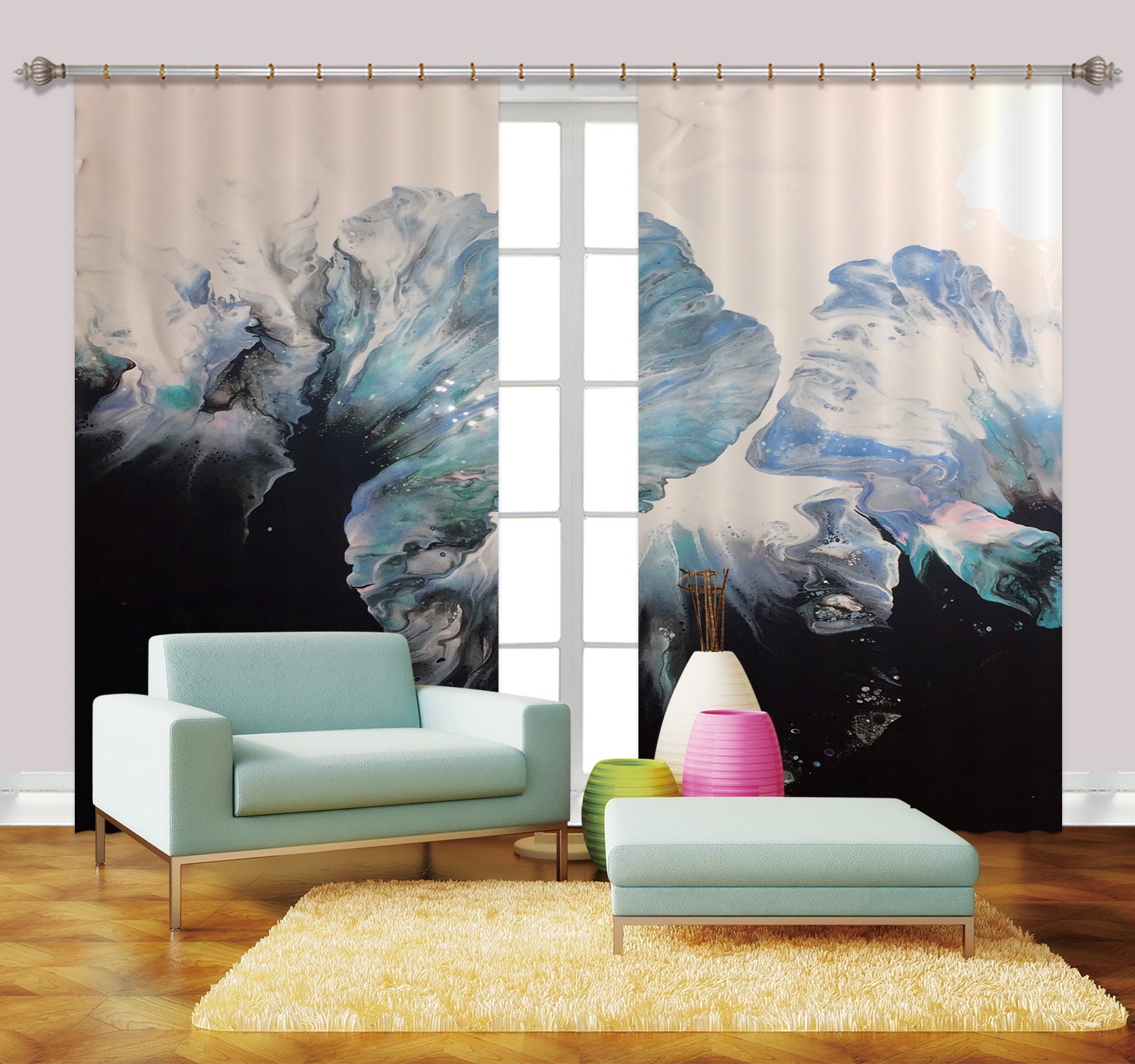 3D Blue Black Texture 8149 Valerie Latrice Curtain Curtains Drapes