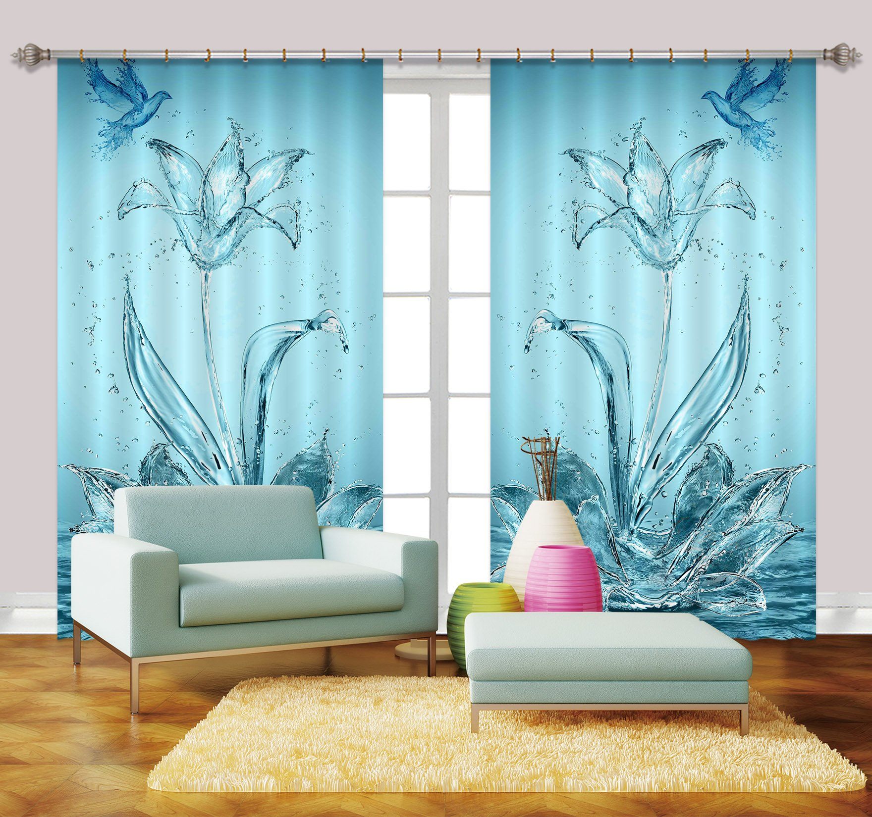 3D Water Flowers Birds 2469 Curtains Drapes Wallpaper AJ Wallpaper 