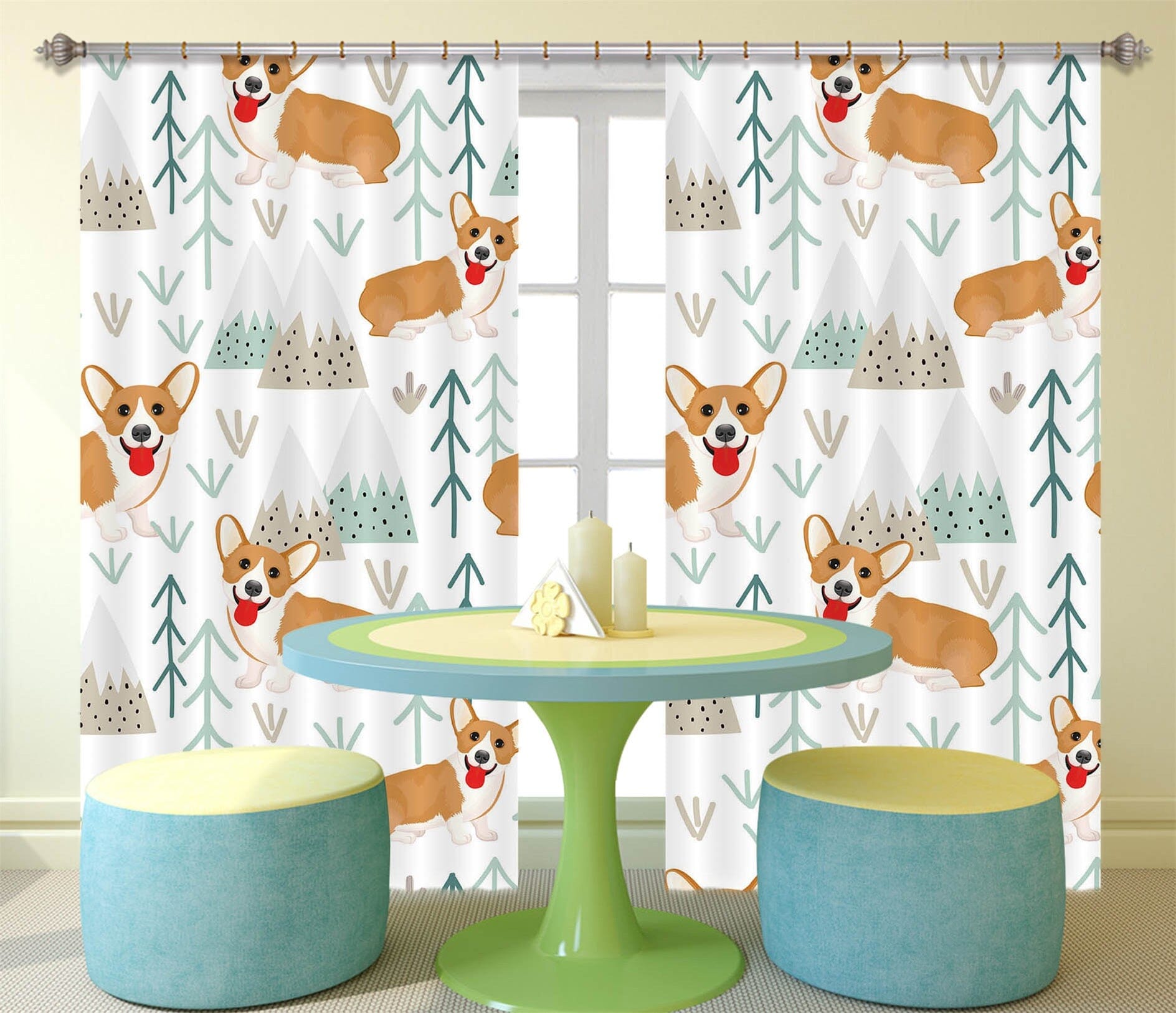 3D Corgi Pattern 124 Uta Naumann Curtain Curtains Drapes Curtains AJ Creativity Home 