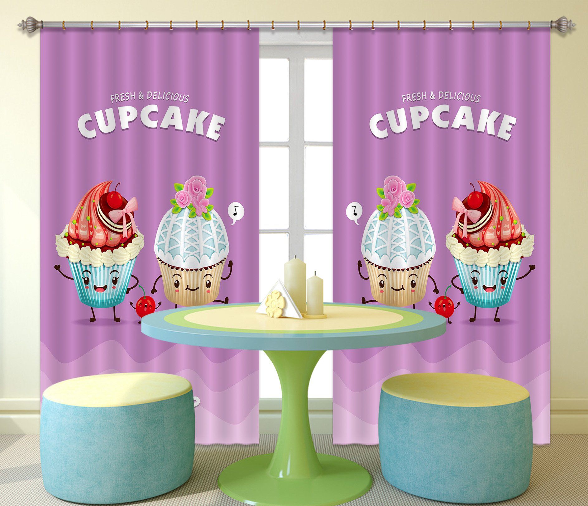 3D Cup Cakes Pattern 2407 Curtains Drapes Wallpaper AJ Wallpaper 