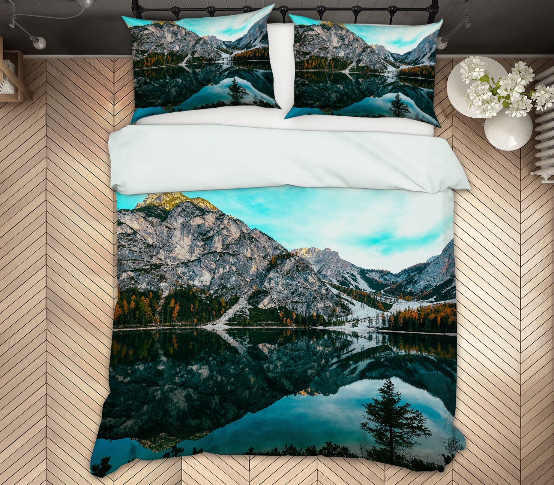 3D Mountain Lake 12216 Bed Pillowcases Quilt