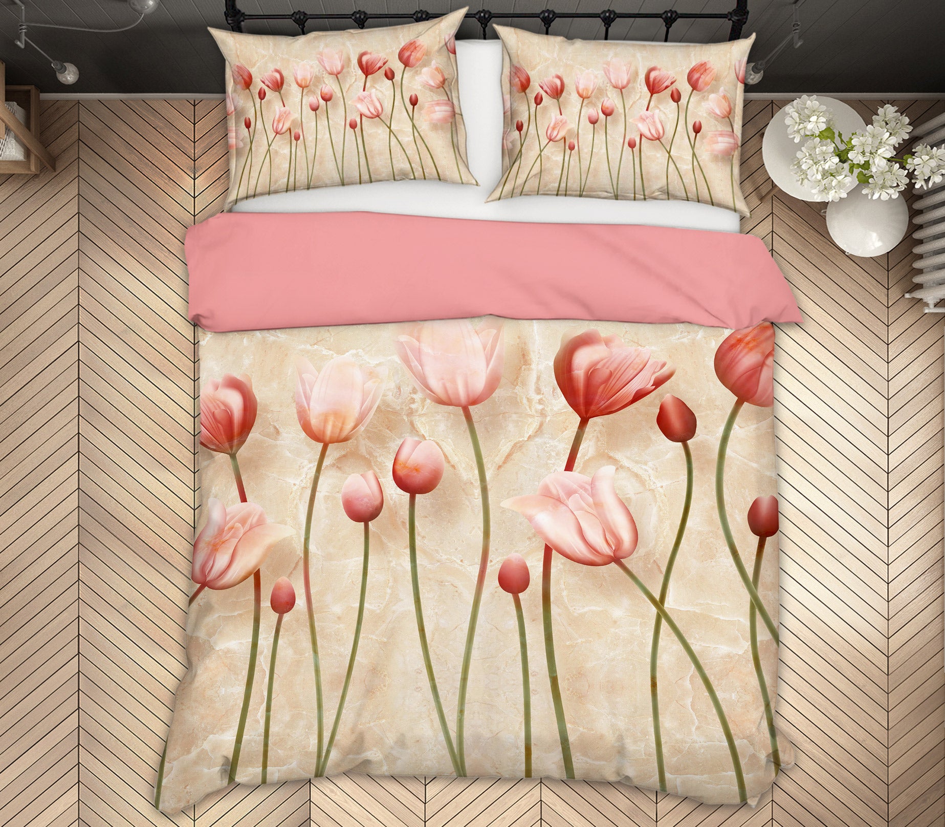 3D Red Flowers 12081 Bed Pillowcases Quilt