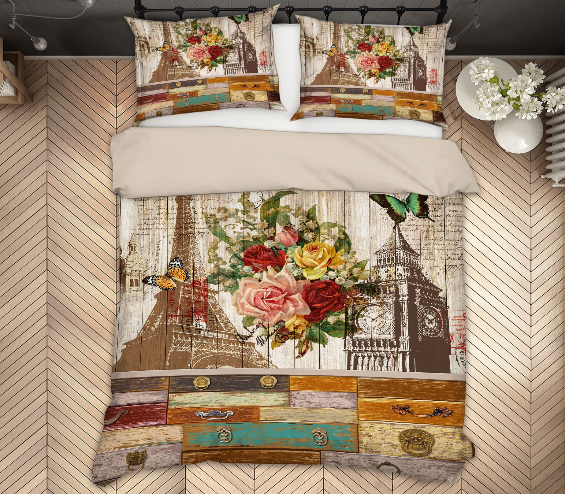 3D Eiffel Tower Big Ben 12066 Bed Pillowcases Quilt