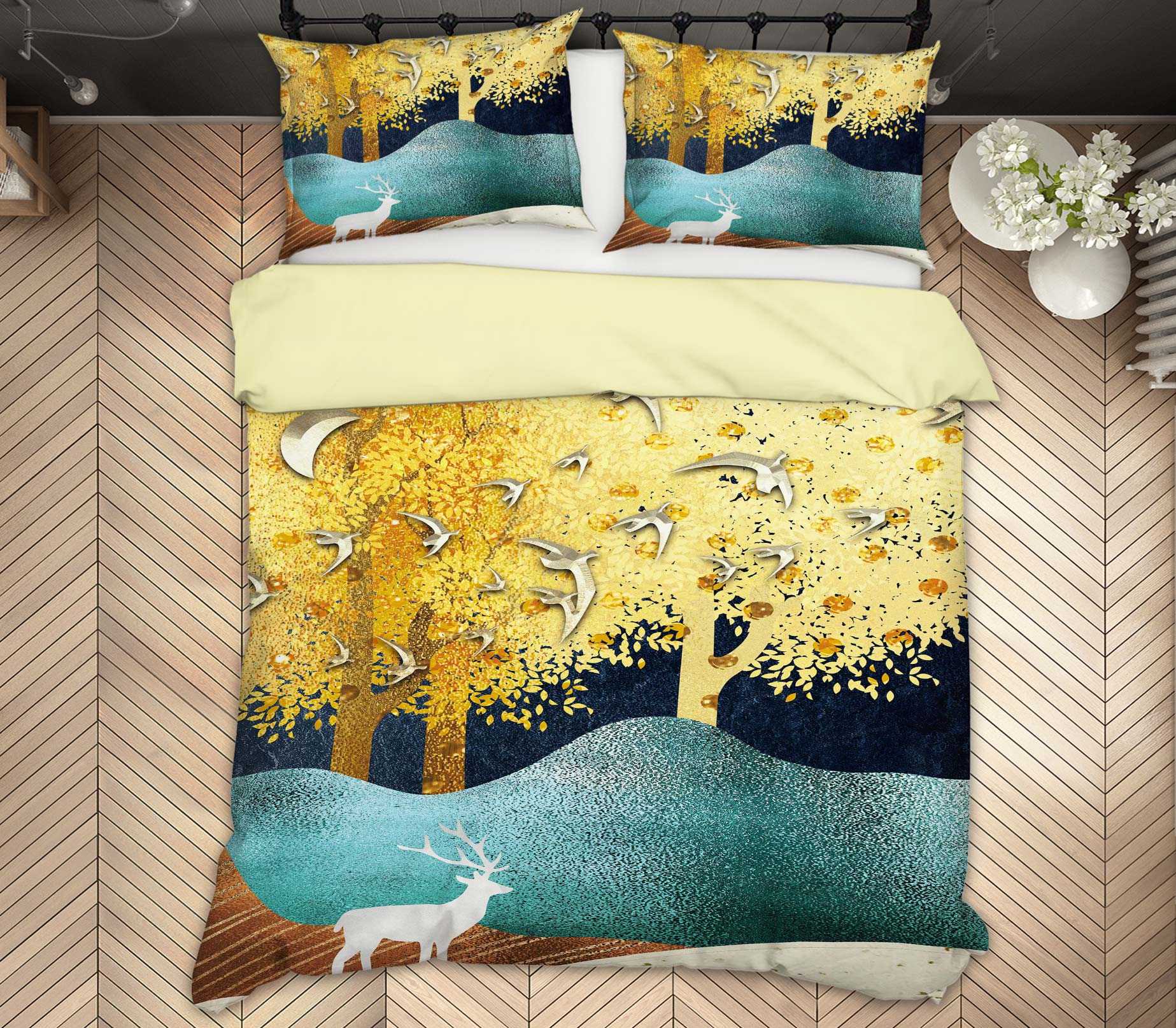 3D Golden Tree 12093 Bed Pillowcases Quilt